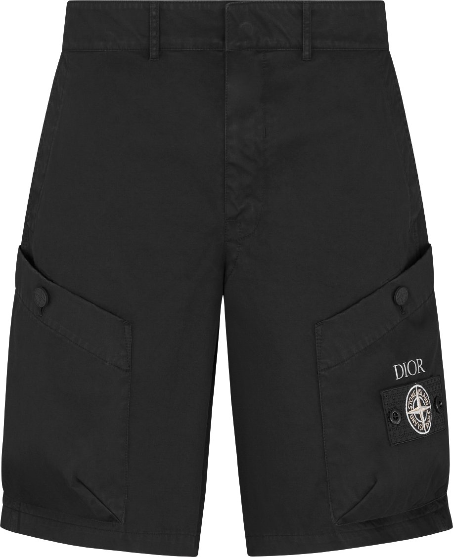 DIOR AND STONE ISLAND Bermuda Shorts Black Cotton Blend Satin DIOR