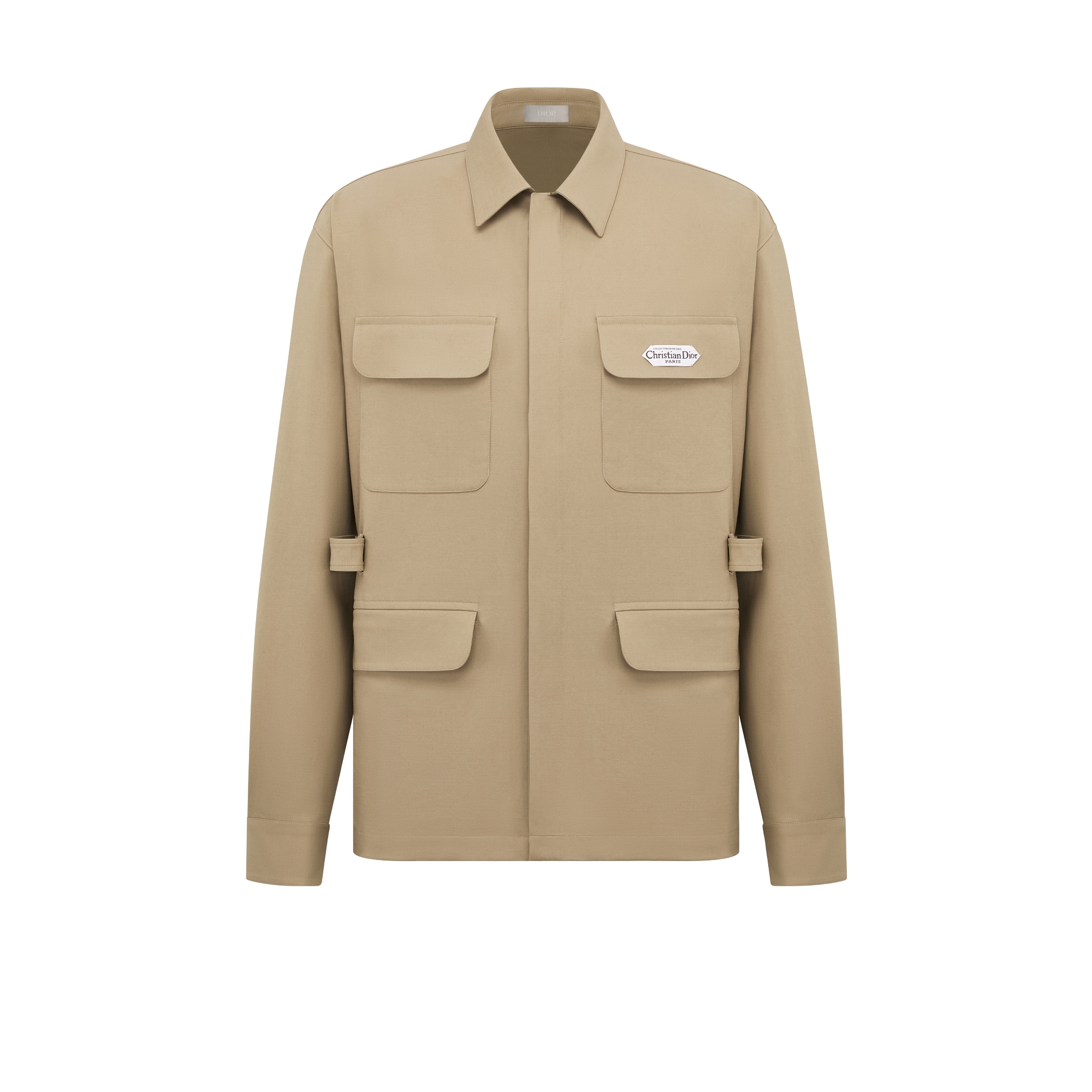 Safari Shirt with Christian Dior Paris Tag Beige Double-Sided Cotton-Blend Satin E01