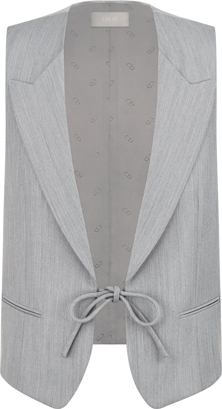 Vest with Tied Bow Gray Wool and Mohair with Subtle Stripes DIOR