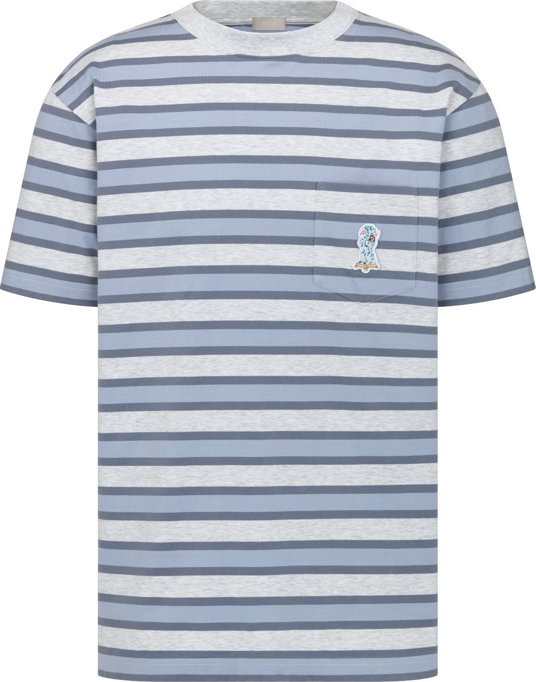 Relaxed Fit T Shirt Gray Cotton Jersey with Stripes DIOR