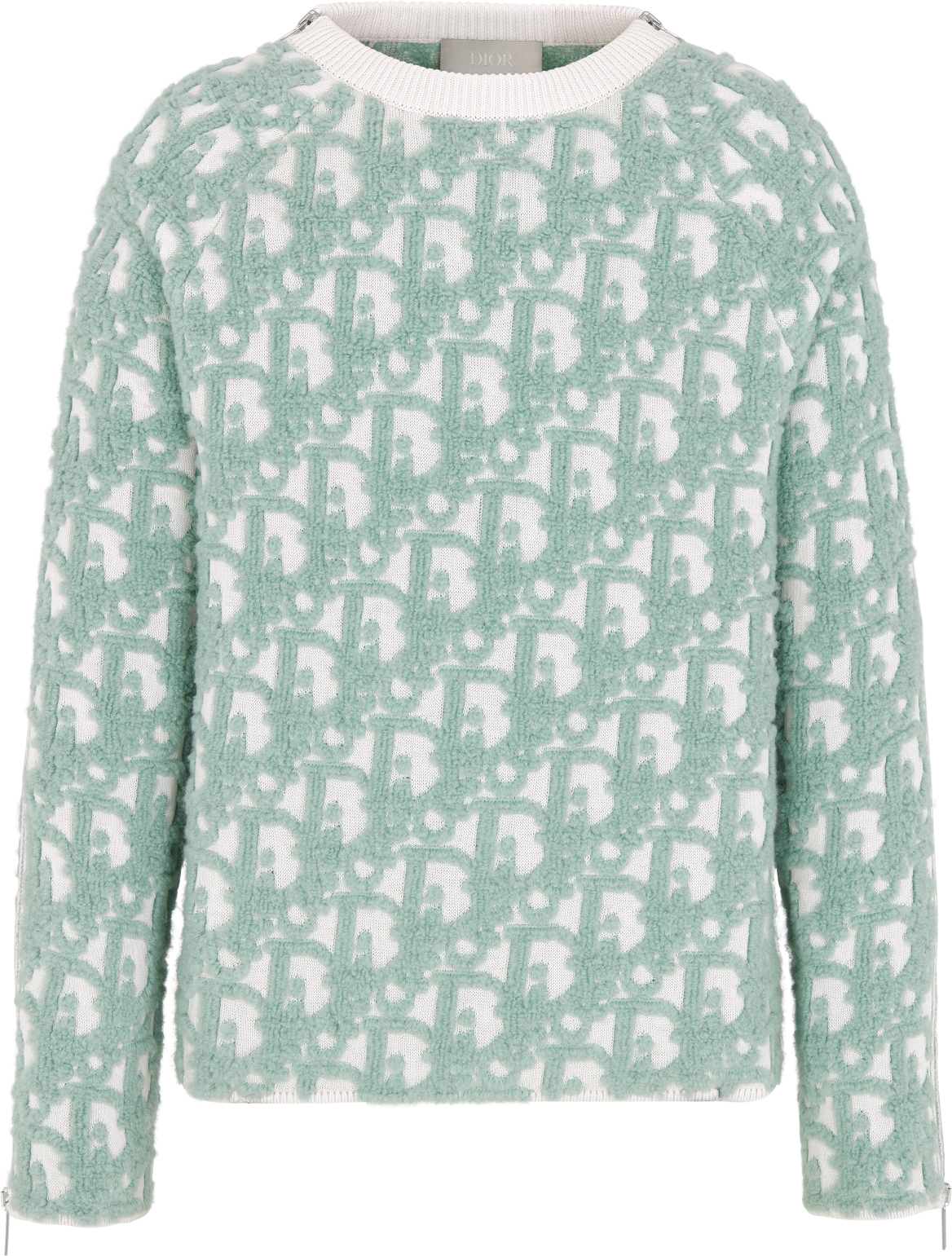 DIOR Oblique Sweater White And Light Green Virgin Wool And Cotton Blend Jacquard Size L Men