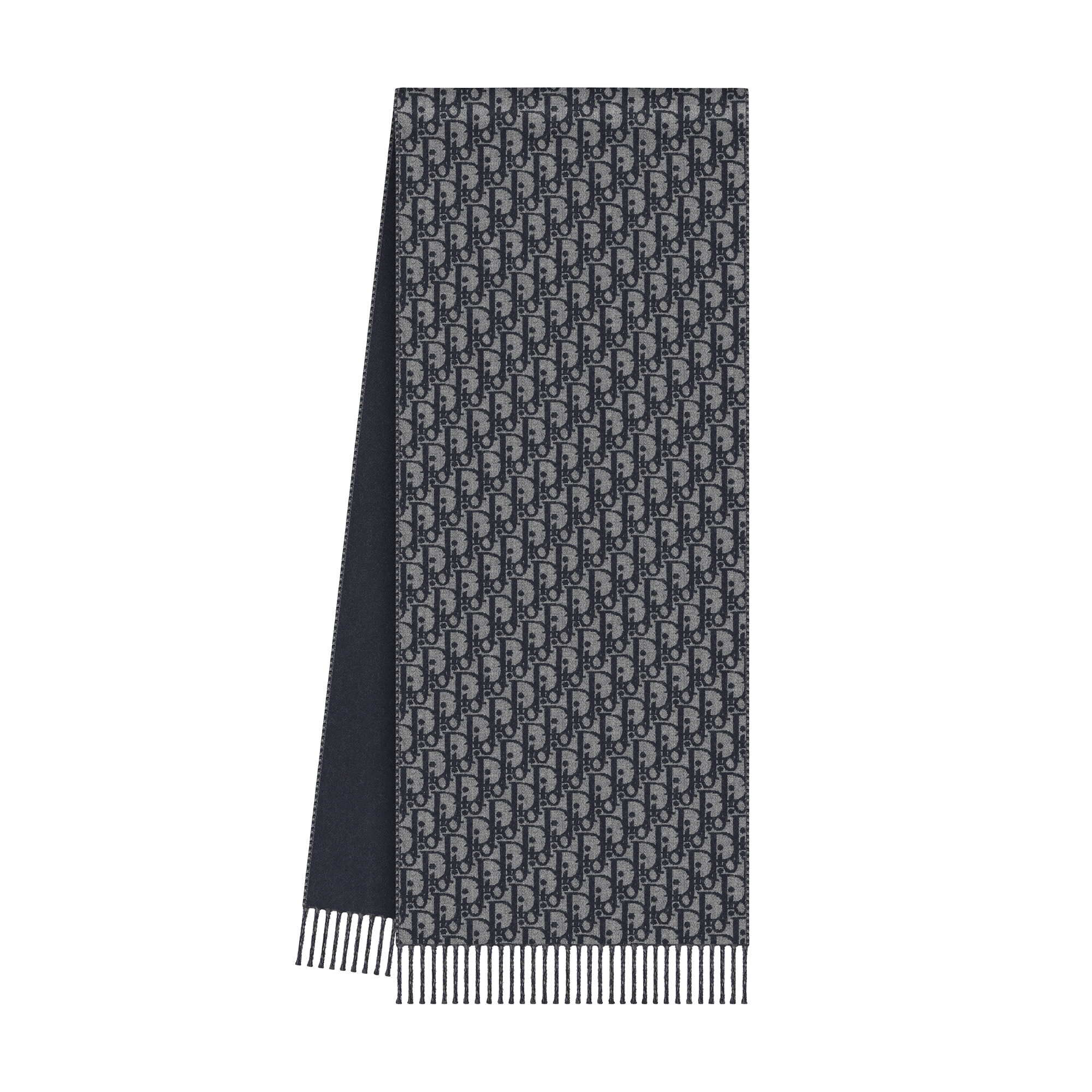 Dior Oblique Double-Sided Scarf Blue and Gray Wool and Cashmere E03