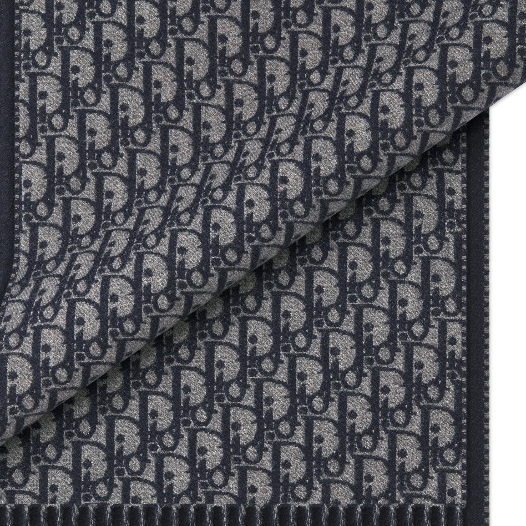 Dior Oblique Double-Sided Scarf Blue and Gray Wool and Cashmere E09