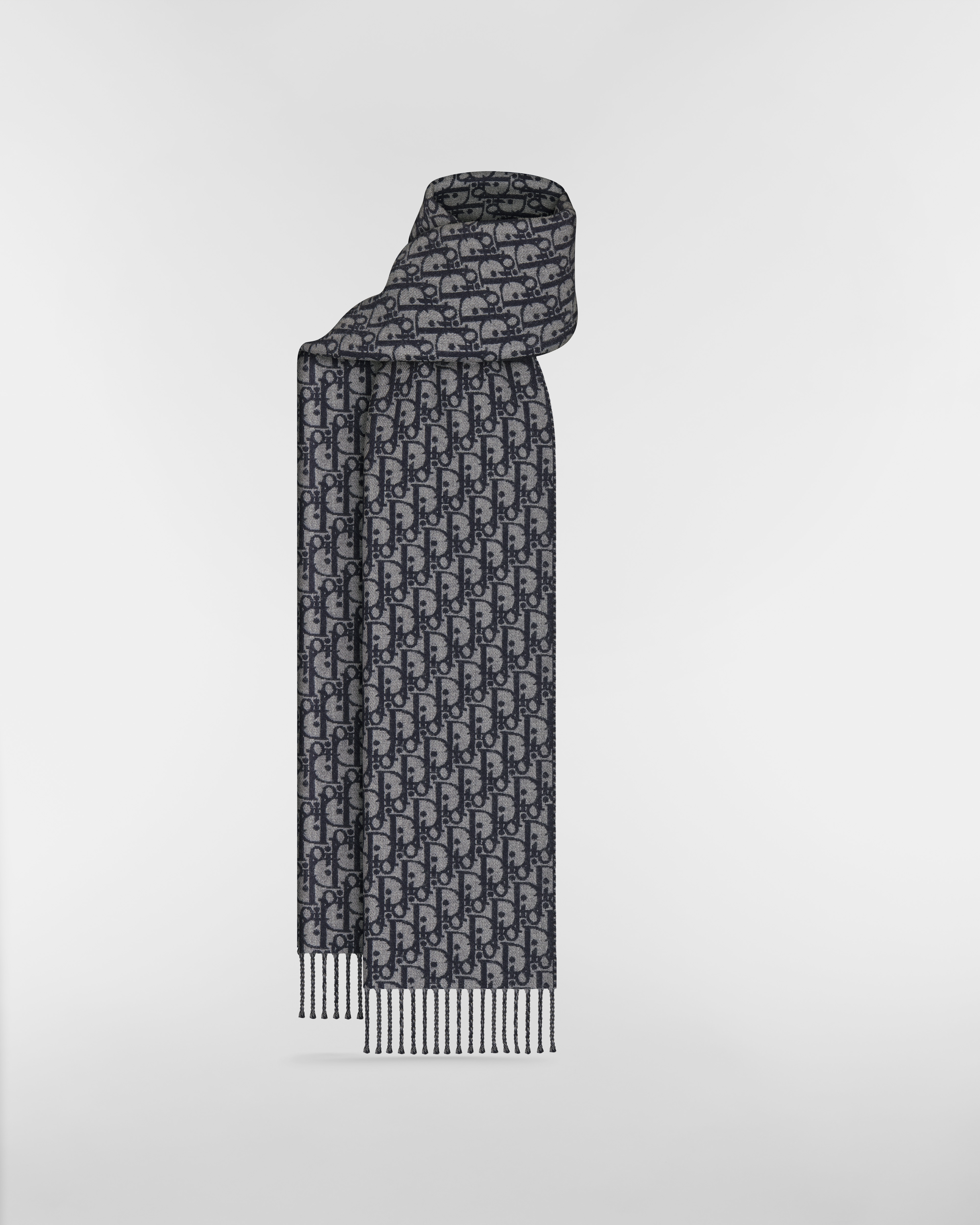 Dior Oblique Wendeschal Wolle und Kaschmir in Blau und Grau E01