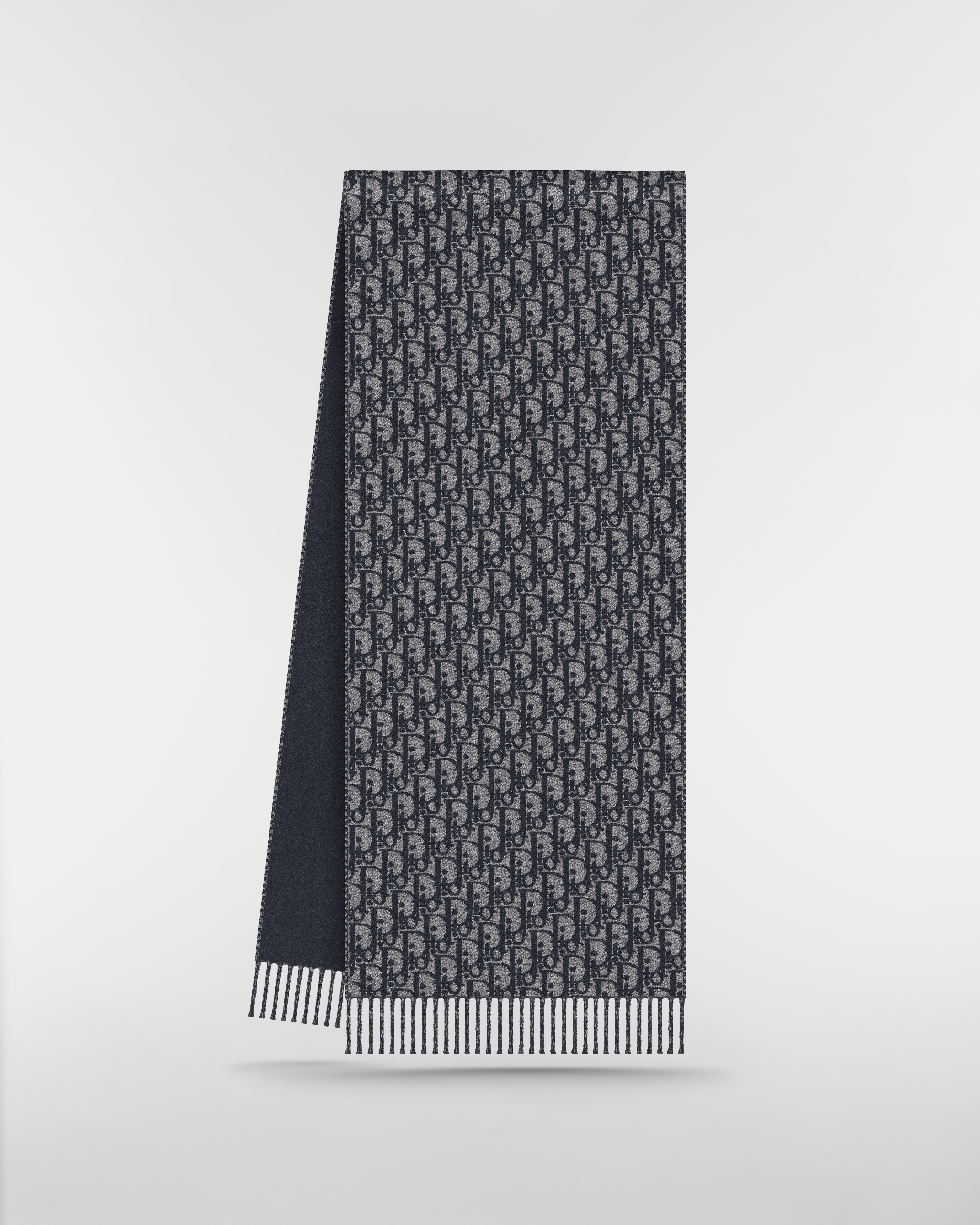 Dior Oblique Wendeschal Wolle und Kaschmir in Blau und Grau E03