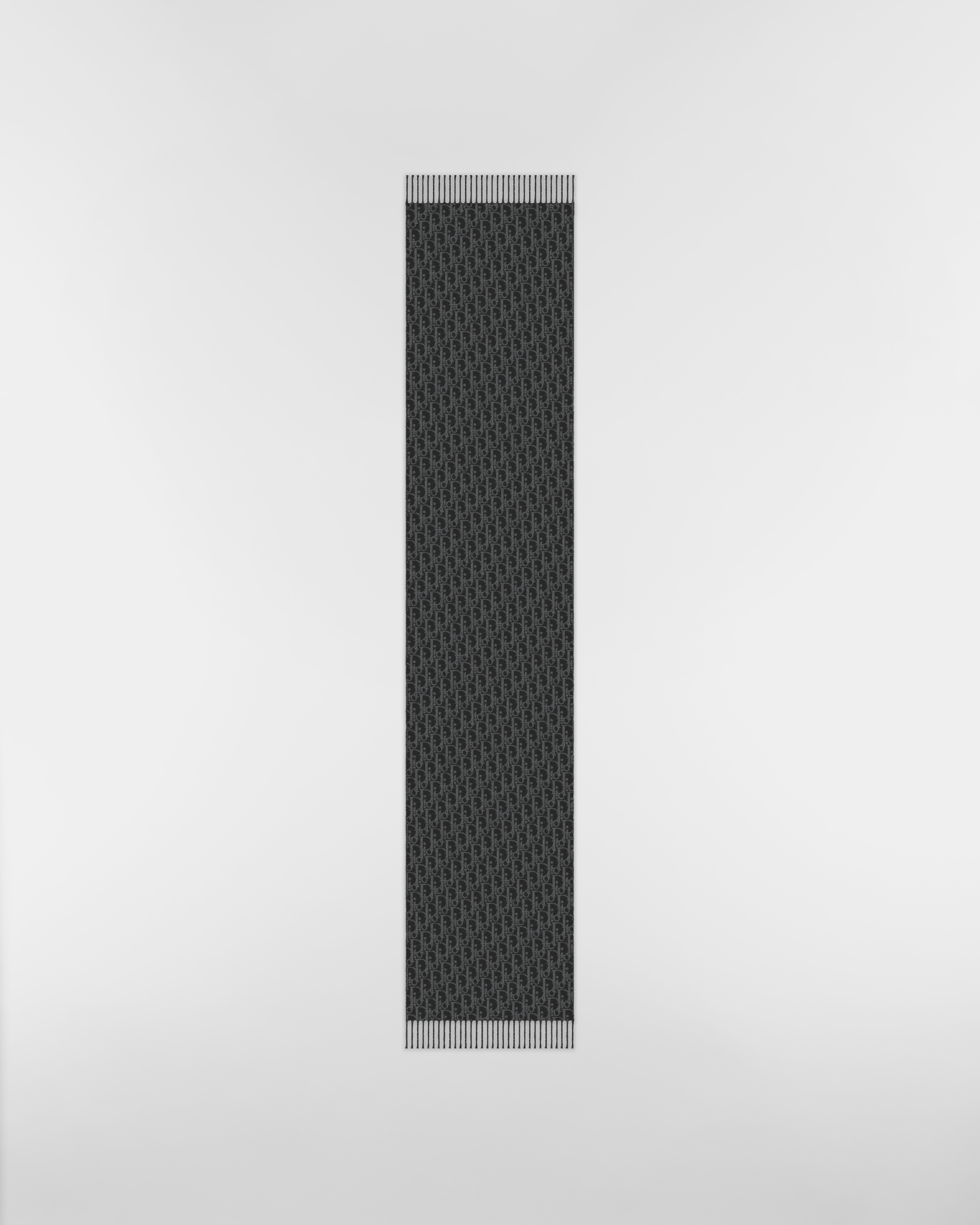 ผ้าพันคอแบบใช้ได้สองด้านลาย Dior Oblique ผ้าวูลและผ้าแคชเมียร์สีดำและสีเทาเข้ม E07