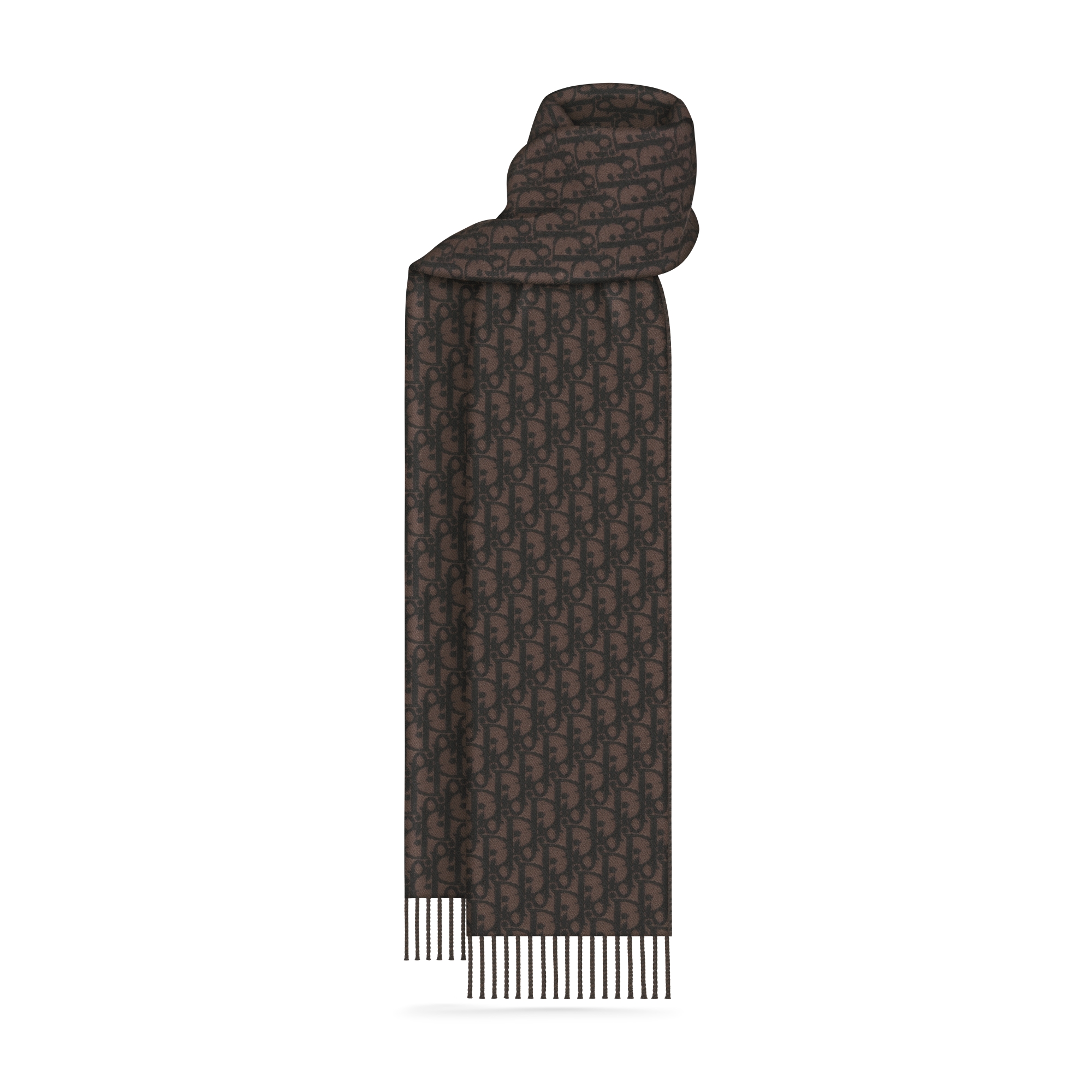 Dior Oblique Double-Sided Scarf Brown and Black Wool and Cashmere E01