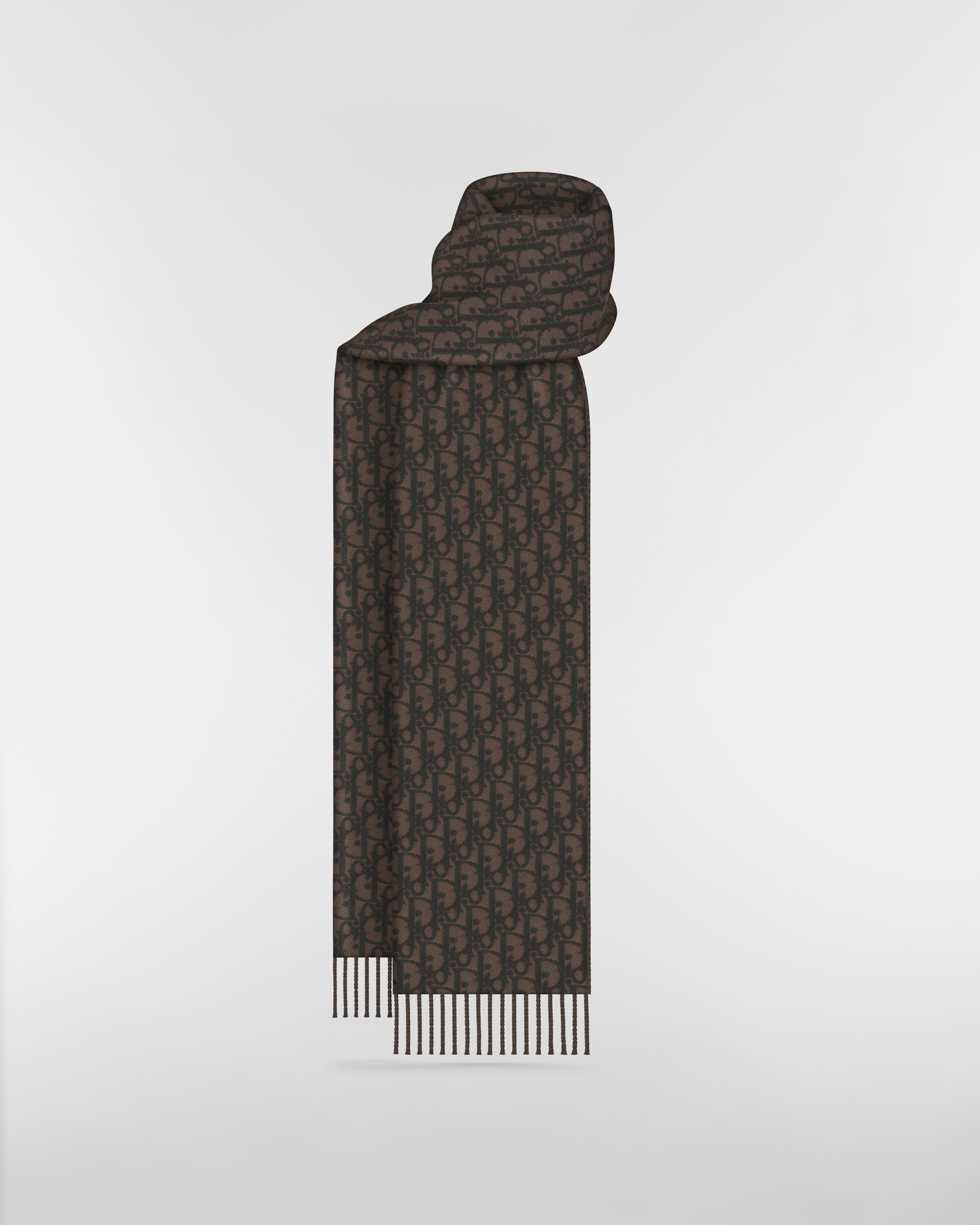 Dior Oblique Double-Sided Scarf Brown and Black Wool and Cashmere E01