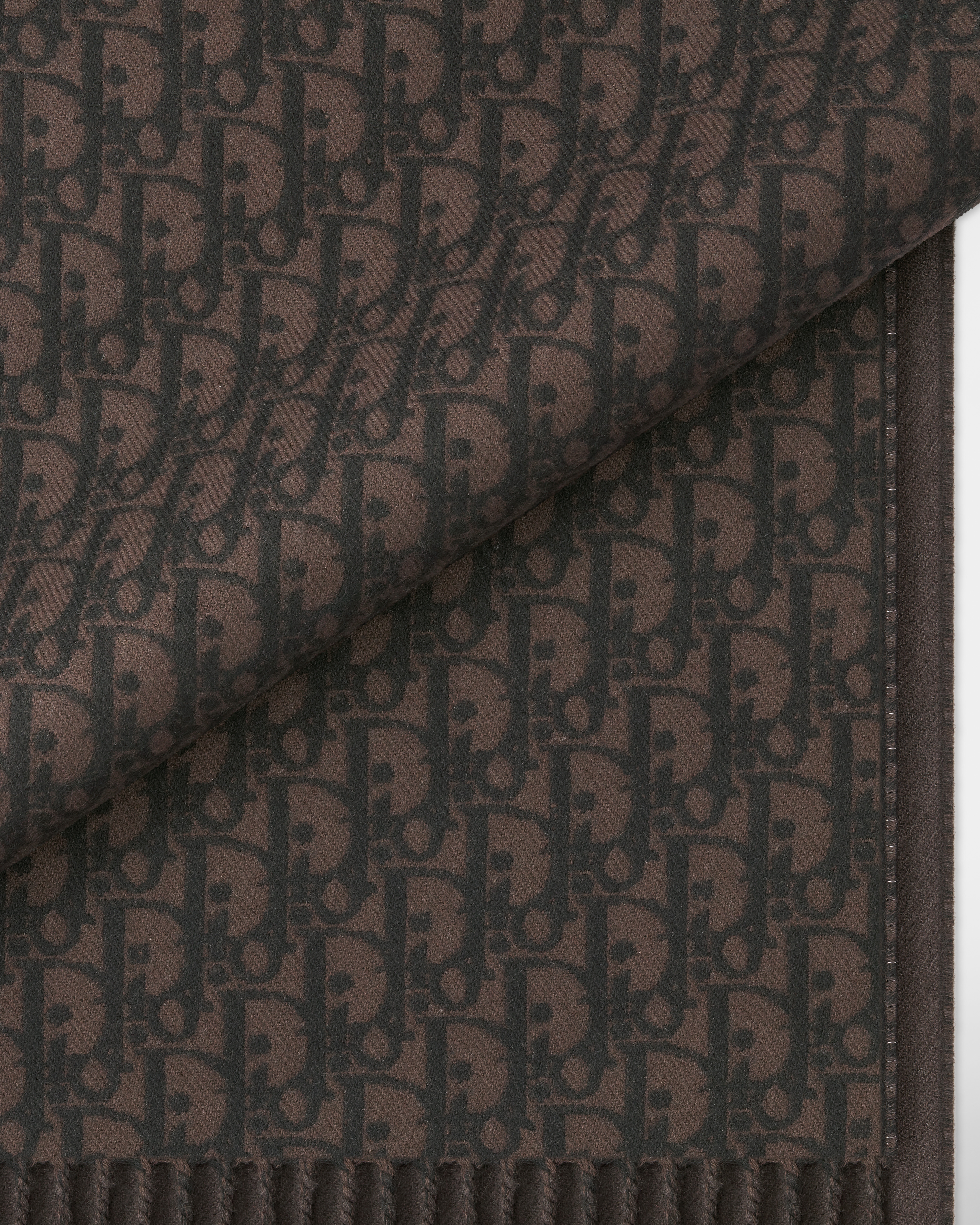 Dior Oblique Double-Sided Scarf Brown and Black Wool and Cashmere E09