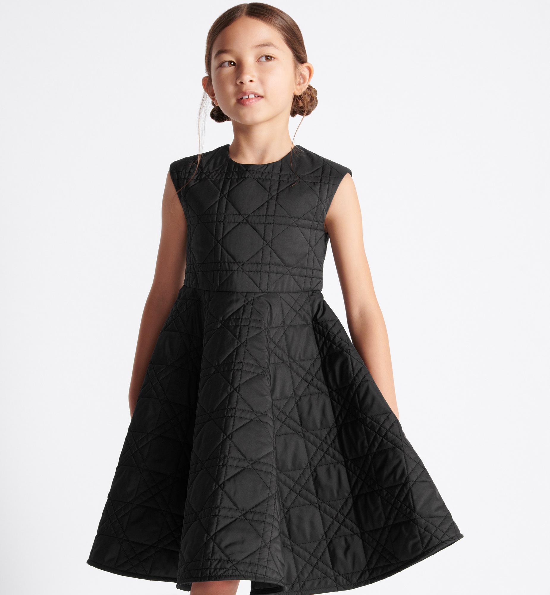 Kids' Flared Dress Black Macrocannage Technical Fabric E13