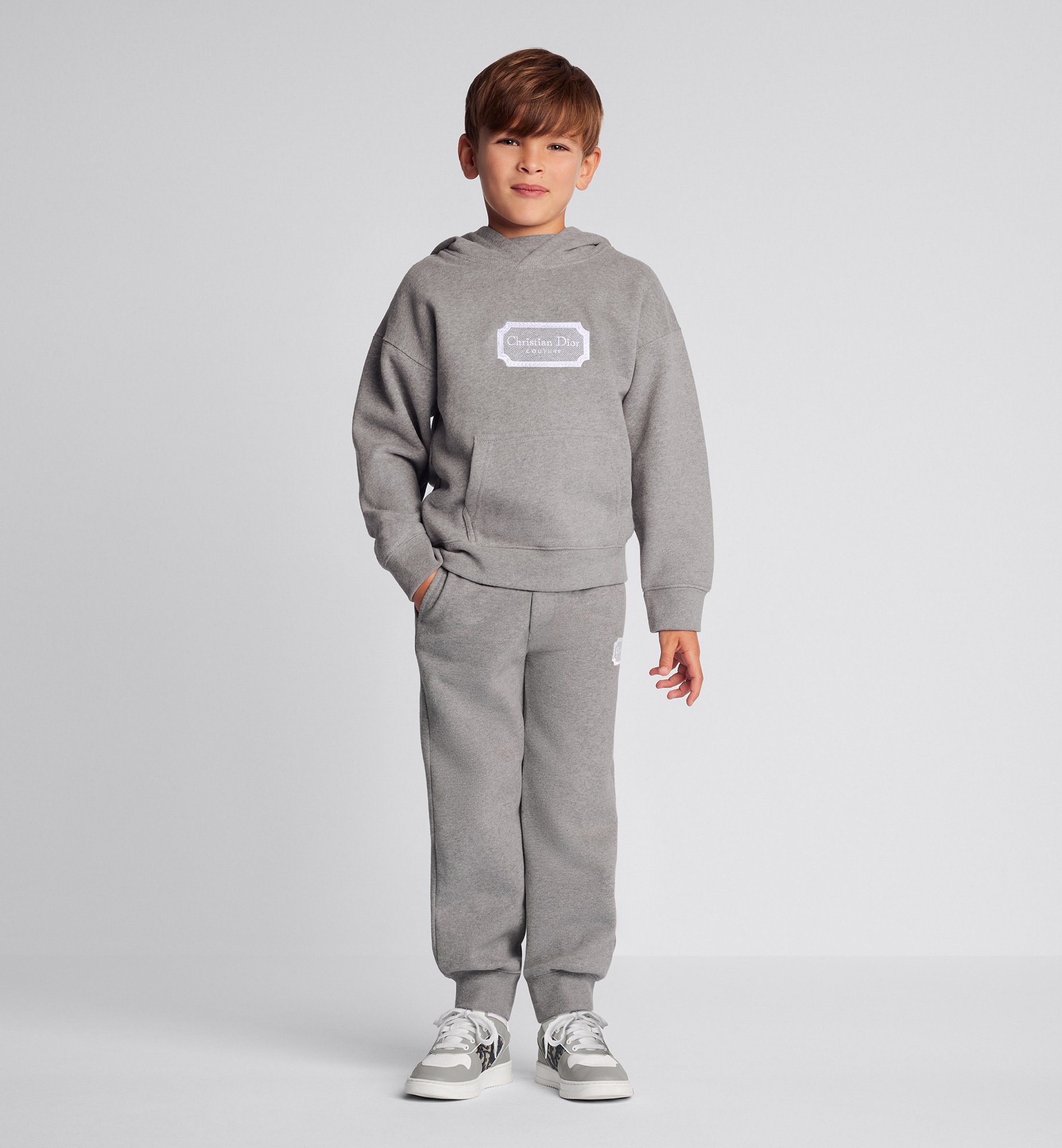 Joggingbroek voor kinderen met Christian Dior Couture kenmerk Gemeleerd grijze katoenfleece DIOR