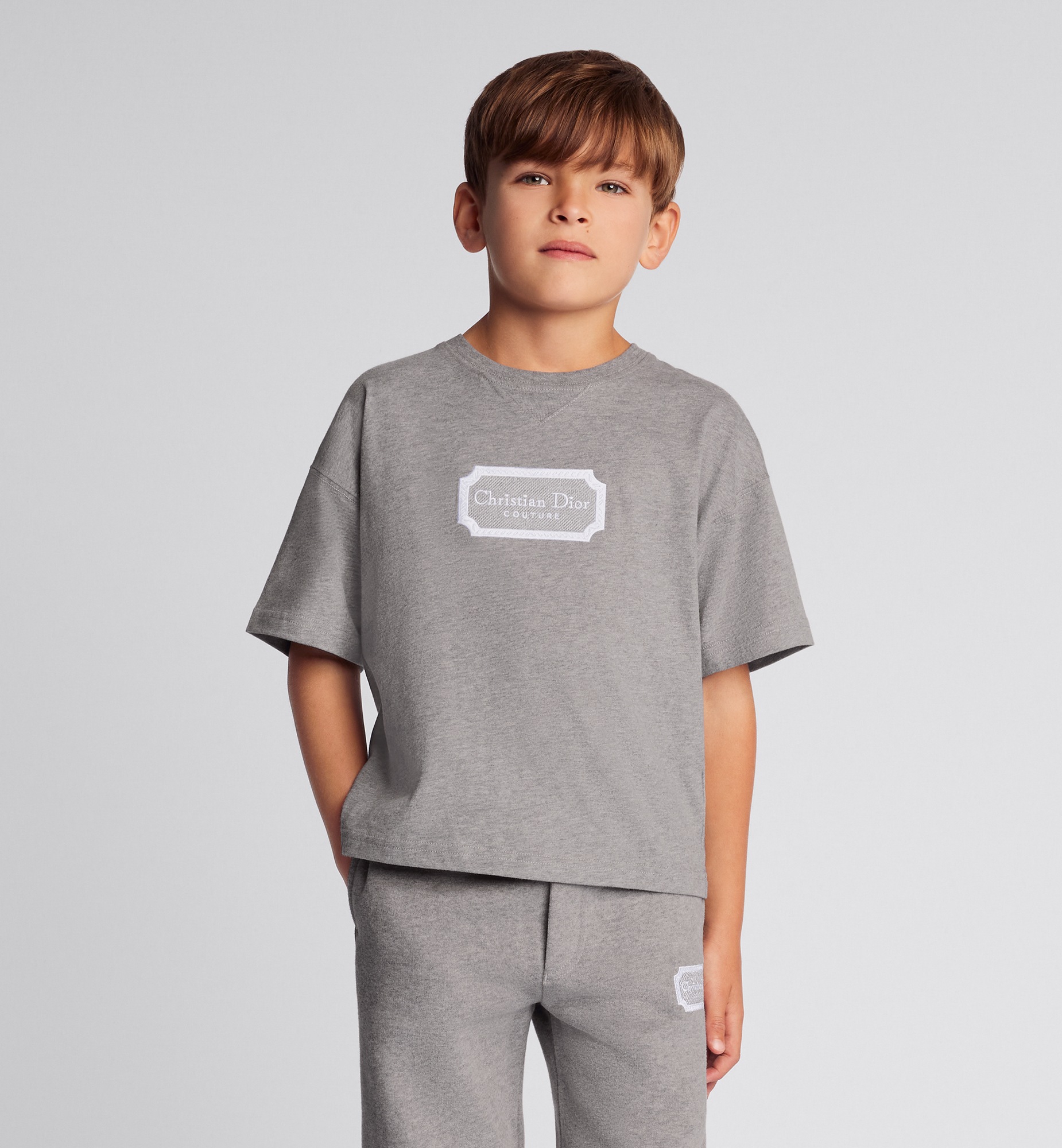 Christian Dior Couture T-Shirt für Kinder Baumwolljersey in meliertem Grau E11