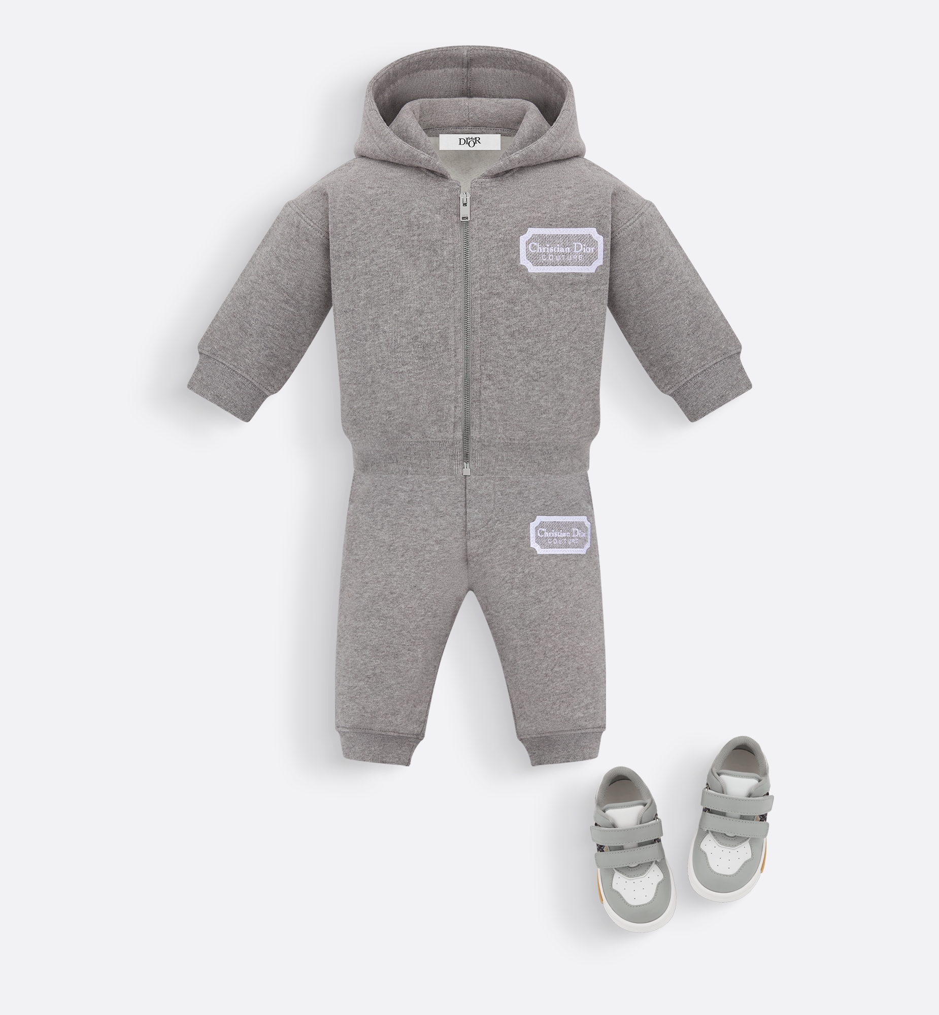 Christian Dior Couture Kapuzenpullover mit Reißverschluss für Babys Baumwollfleece in meliertem Grau E12
