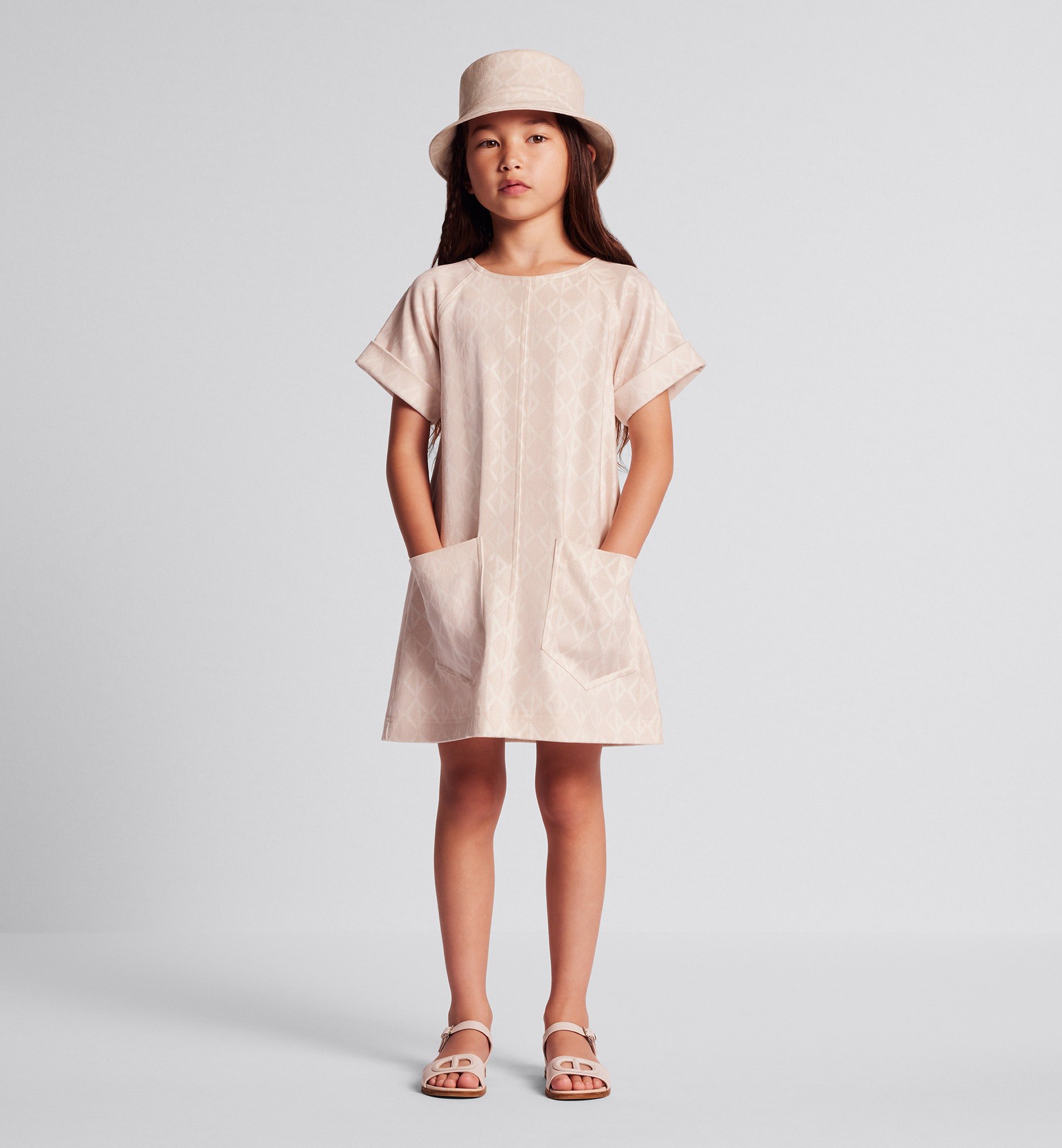 Kids' A-Line Dress CD Diamond Pale Pink Cotton Gabardine | DIOR