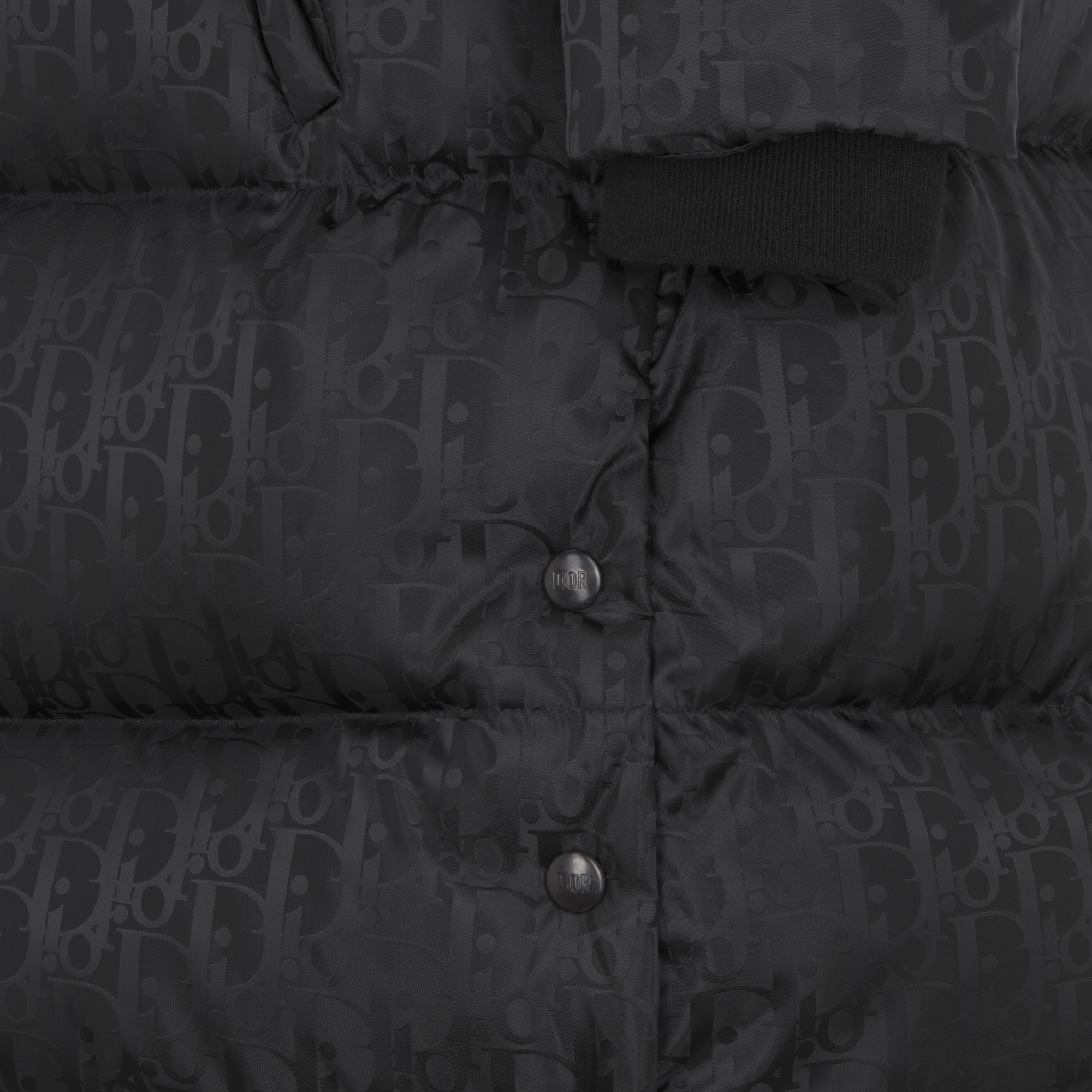 Kids' Long Hooded Down Jacket Black Dior Oblique Technical Fabric E09