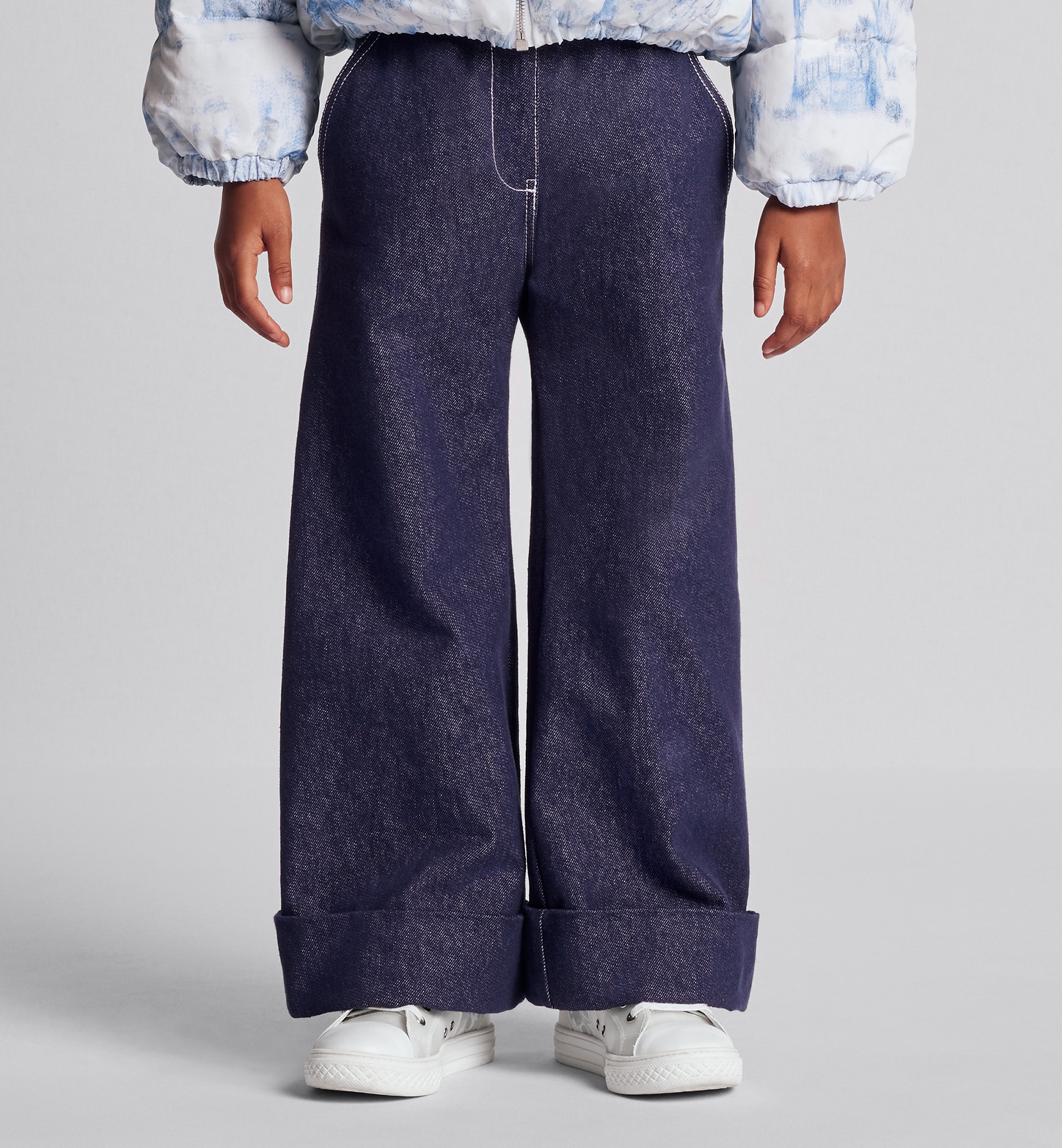 Kids' Loose-Fitting Jeans Navy Blue Cotton Denim E13