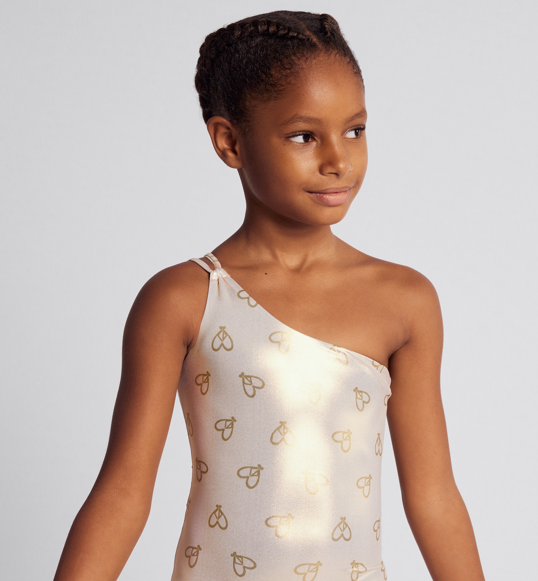 Asymmetrischer Badeanzug für Kinder Funktionsstoff in Gold mit CD Heart ...