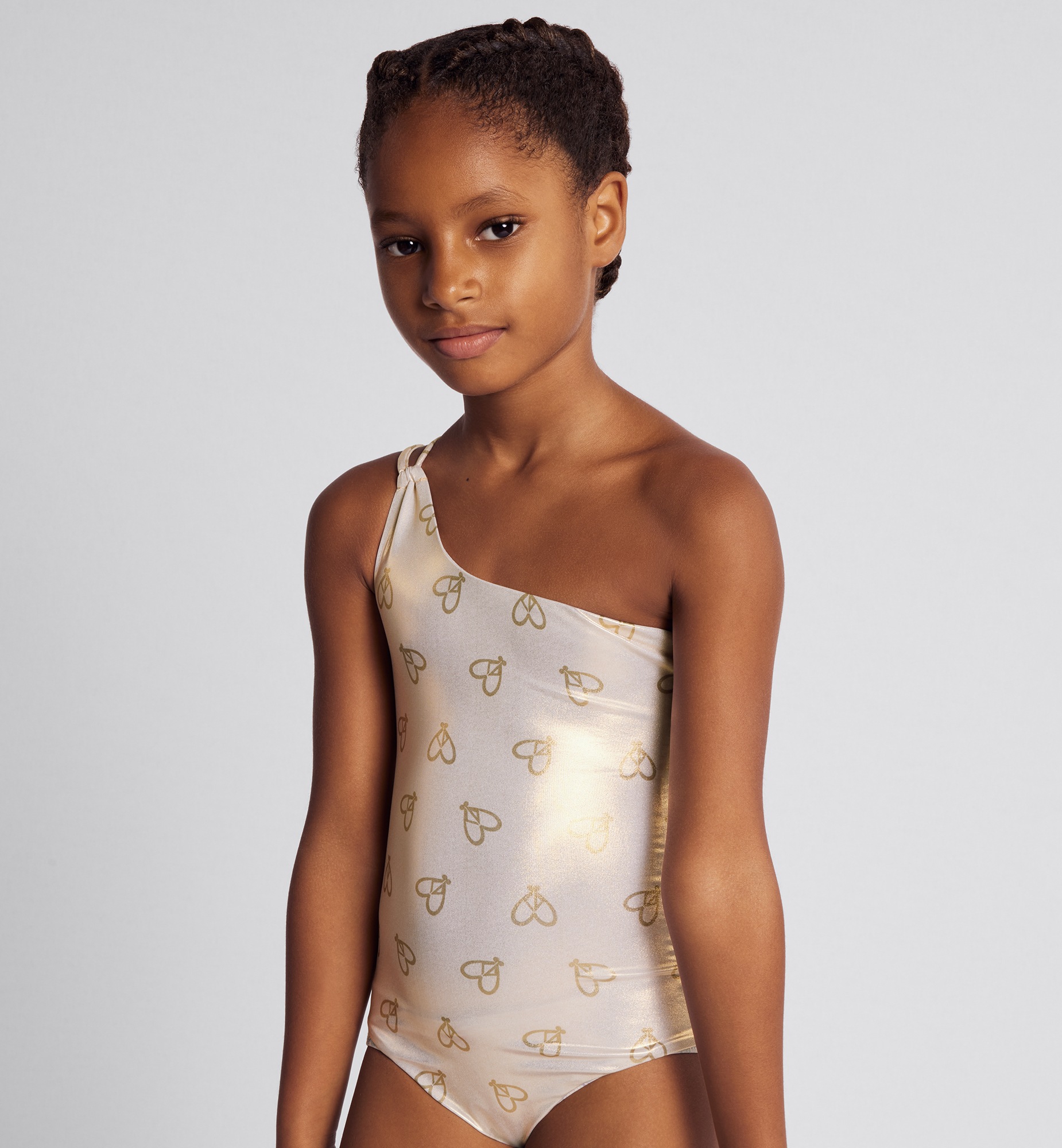 Asymmetrischer Badeanzug für Kinder Funktionsstoff in Gold mit CD Heart ...