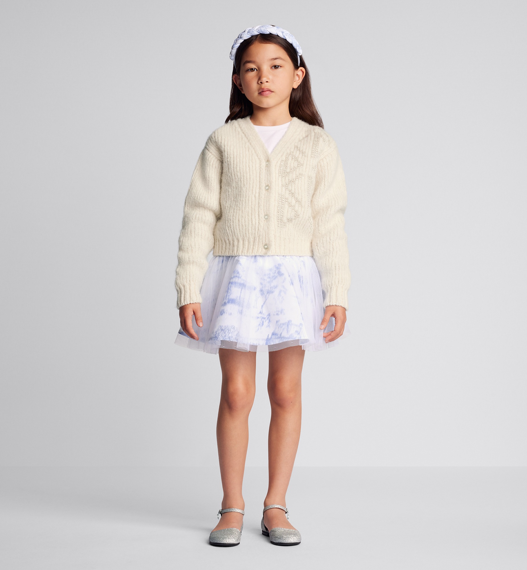 Dottor Kids Cardigan avorio a treccia da bambina DK372J main image 1