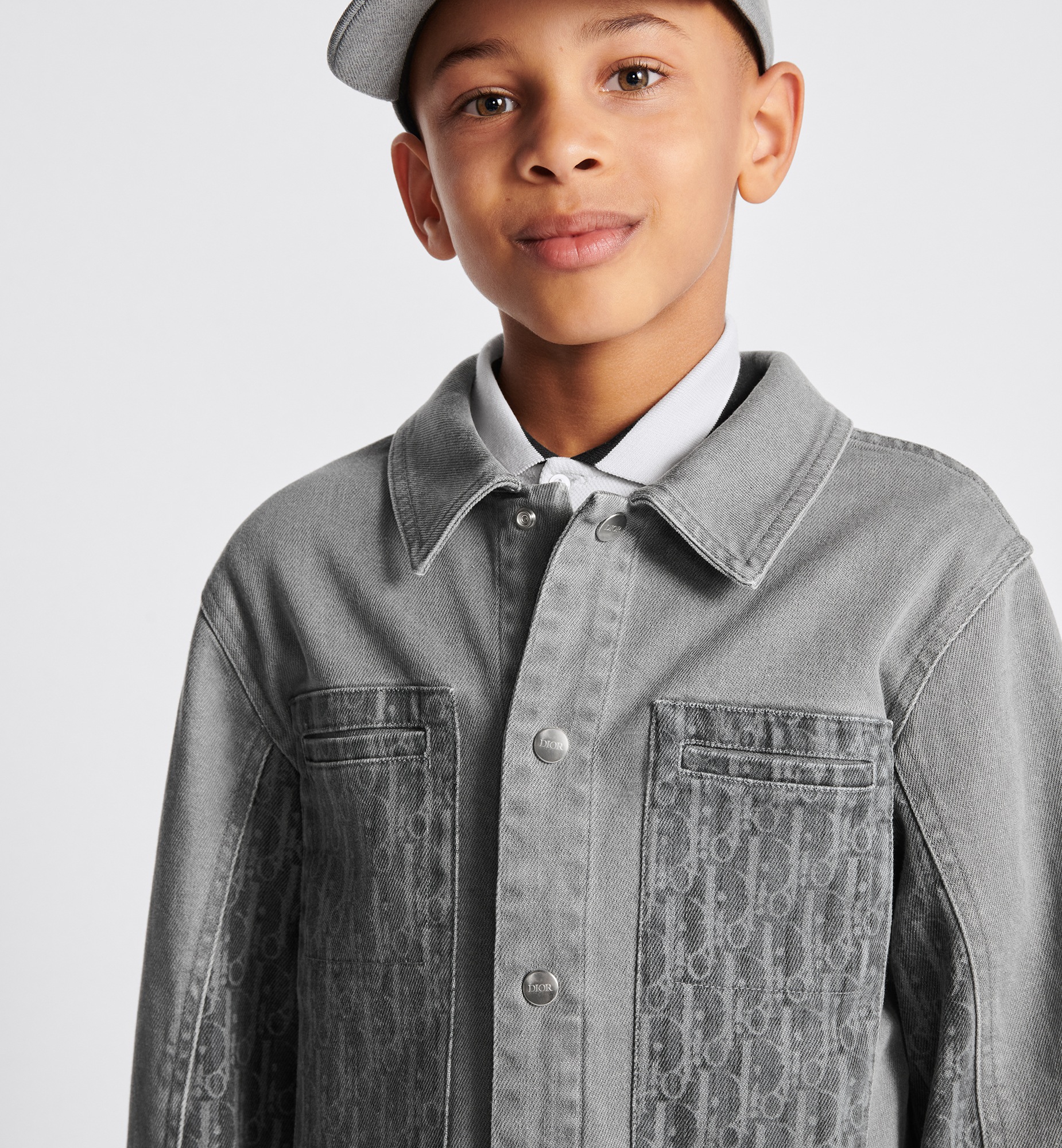 Jasje voor kinderen Grijs stonewashed katoendenim met Dior Oblique-motief E13