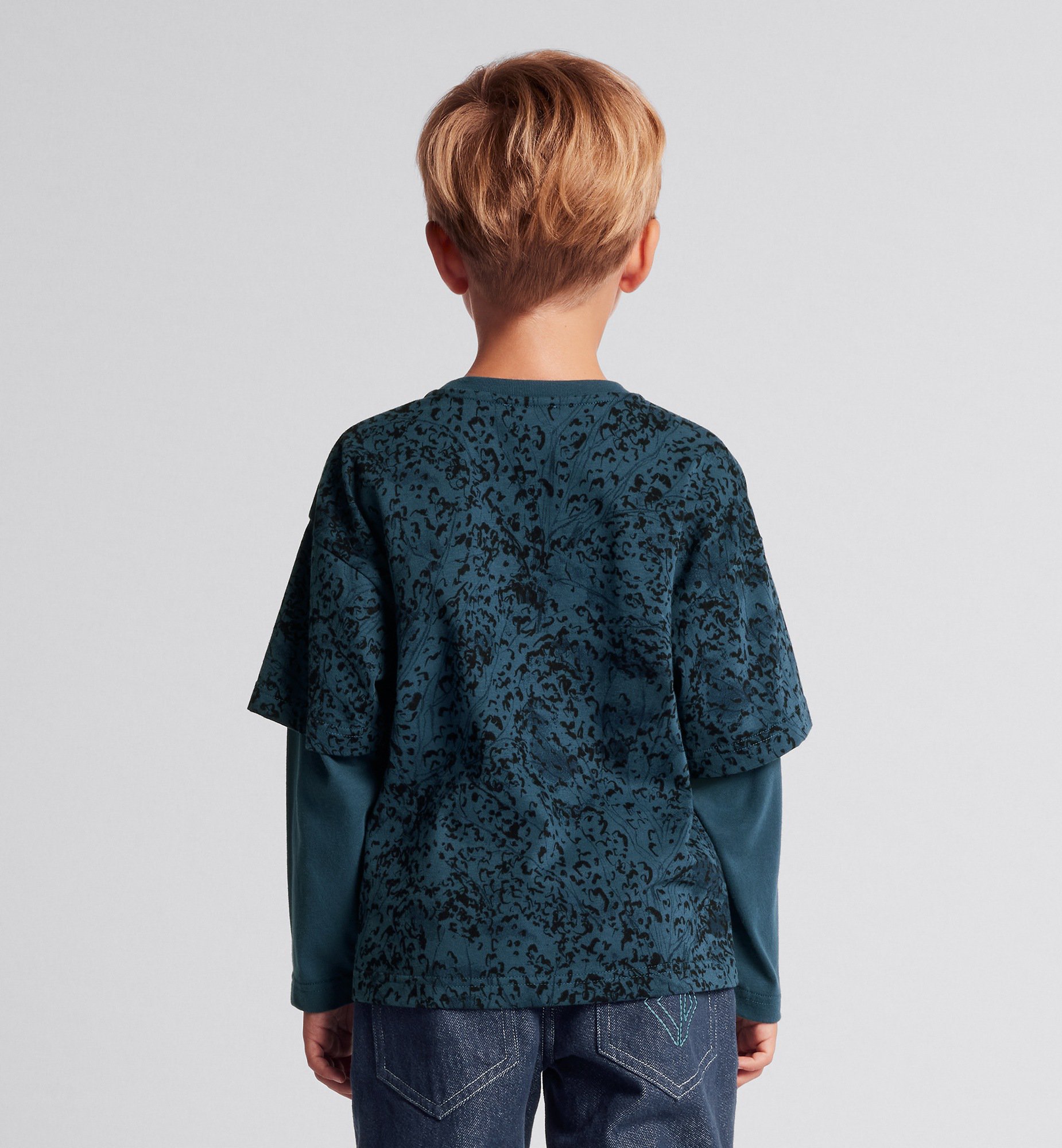 Kids' Long-Sleeved T-Shirt Blue Cotton Jersey with Deep Blue Toile de ...