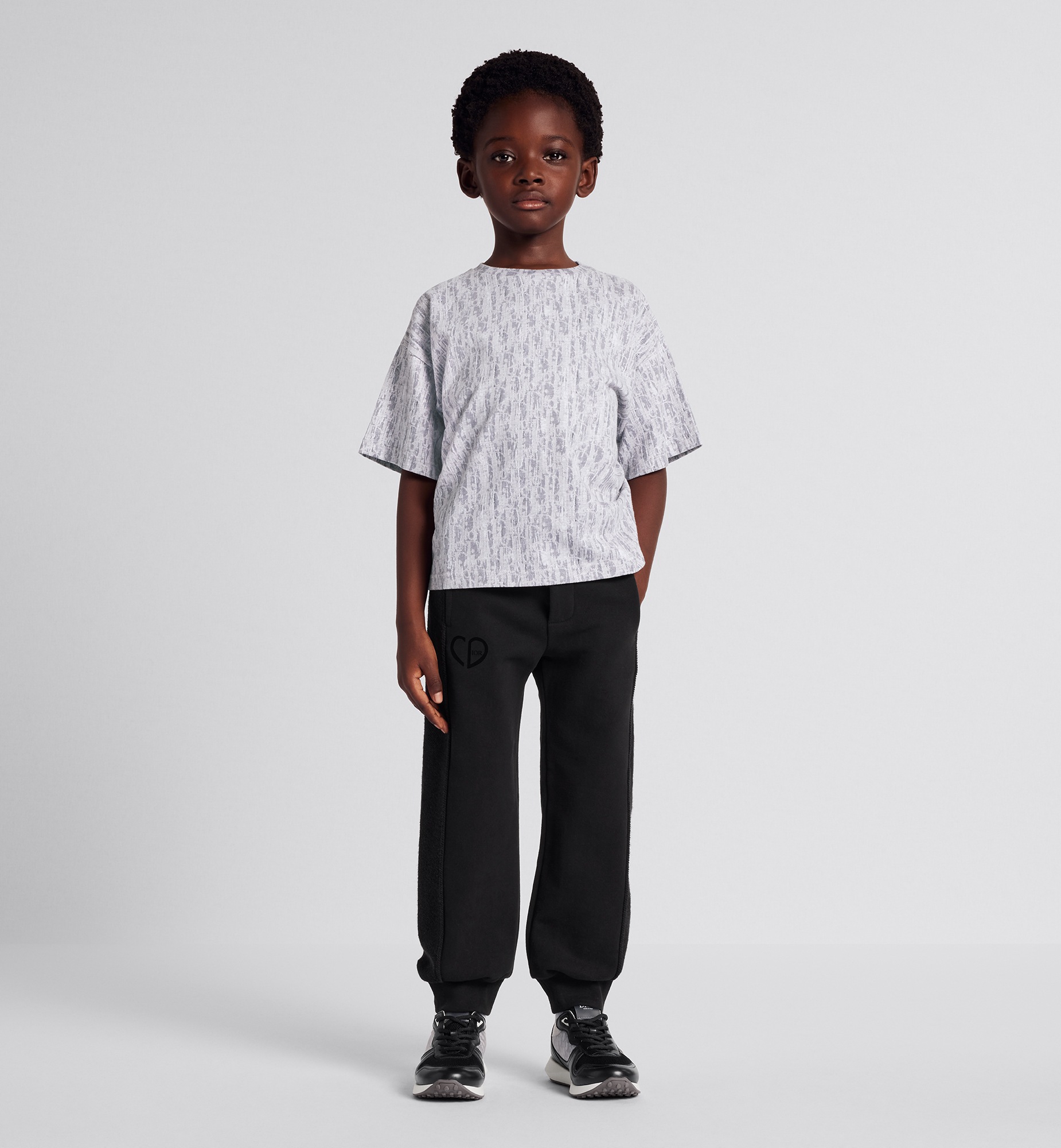 Kids' T-Shirt Gray Dior Oblique Cotton Jersey with Camouflage Effect E11