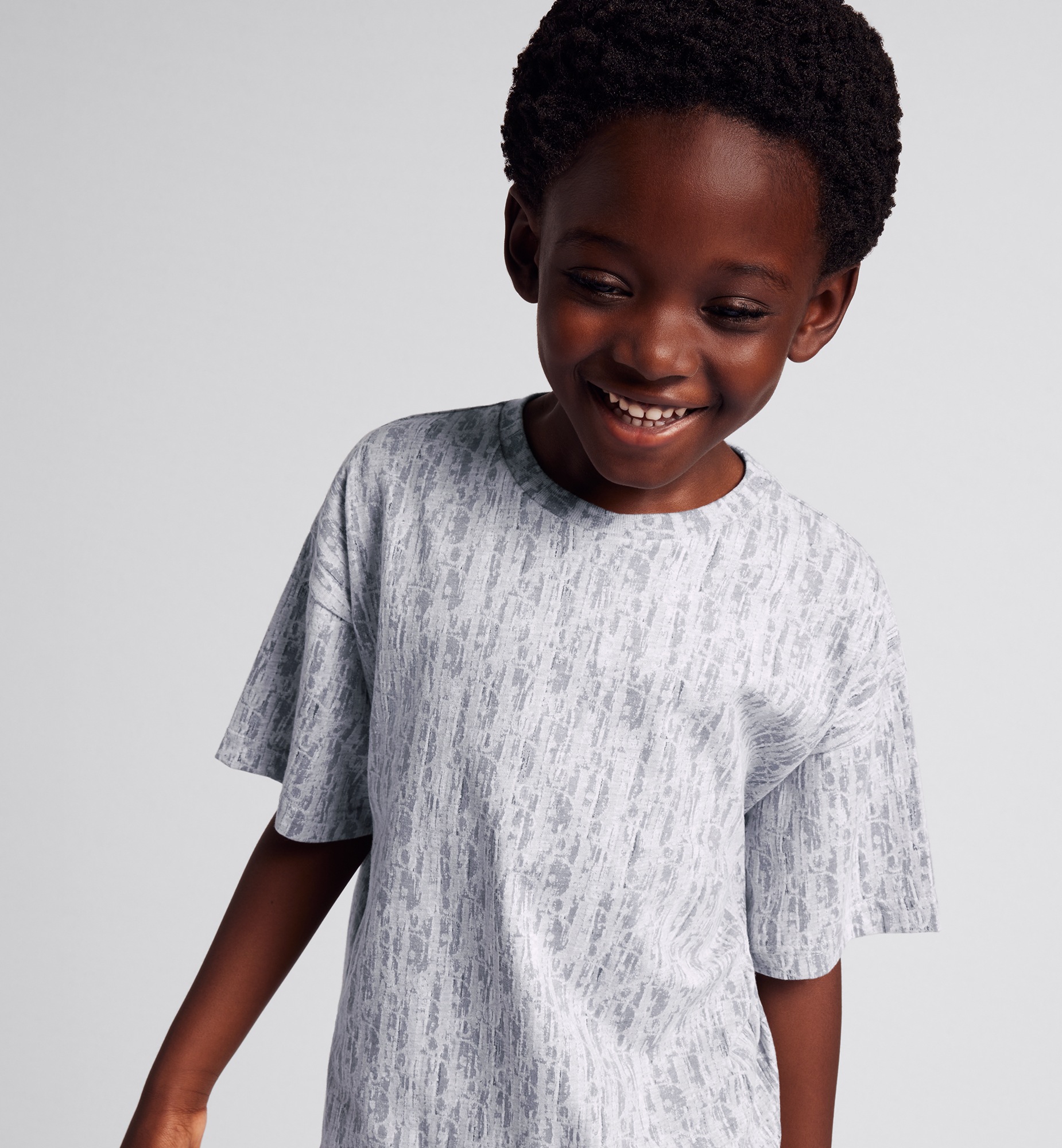 Kids' T-Shirt Gray Dior Oblique Cotton Jersey with Camouflage Effect E13