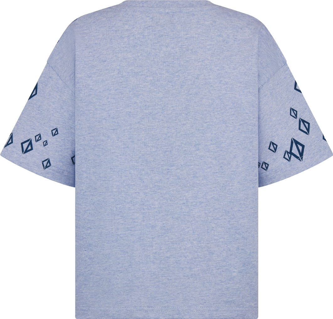T Shirt fur Kinder Baumwolljersey in meliertem Blau mit stufig angeordneten CD Diamond Motiven in Tiefblau DIOR