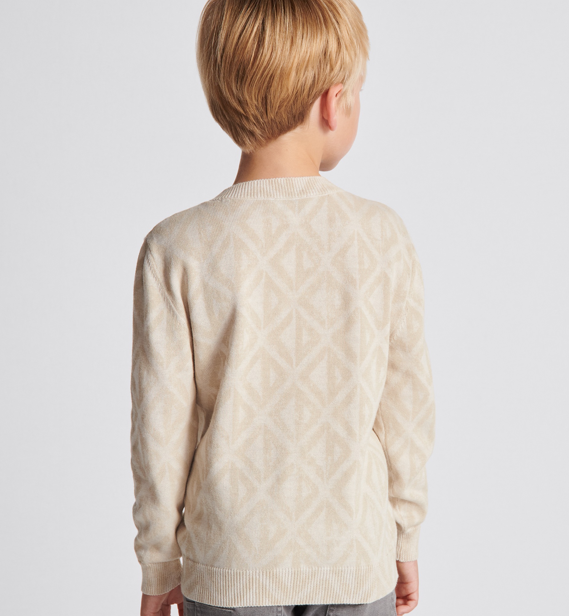 Kids Sweater Ecru Cotton Knit with Beige CD Diamond Print DIOR