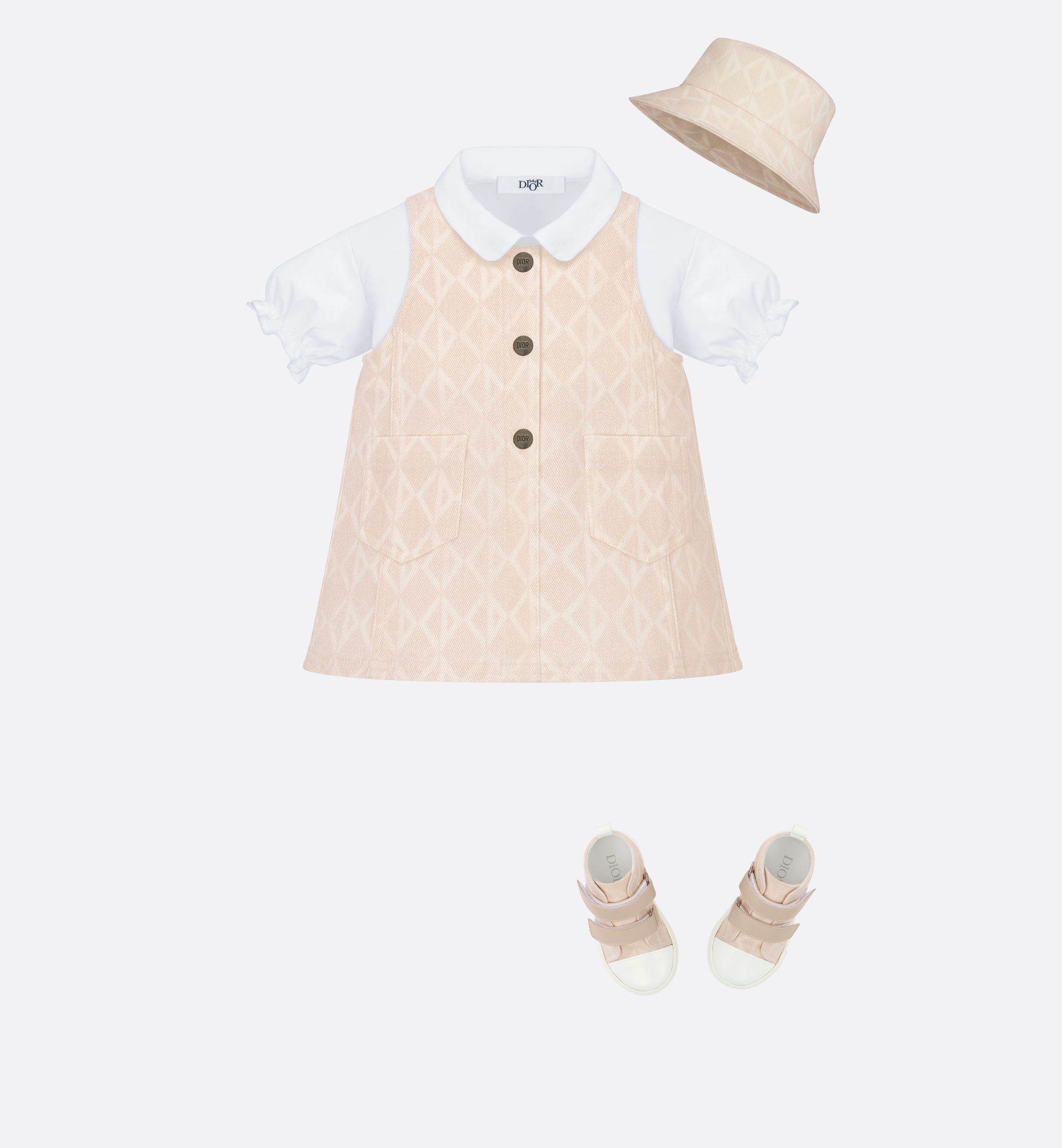 Baby DIOR Elegant White Straw Hat with Blue Flower Ribbon main image 1