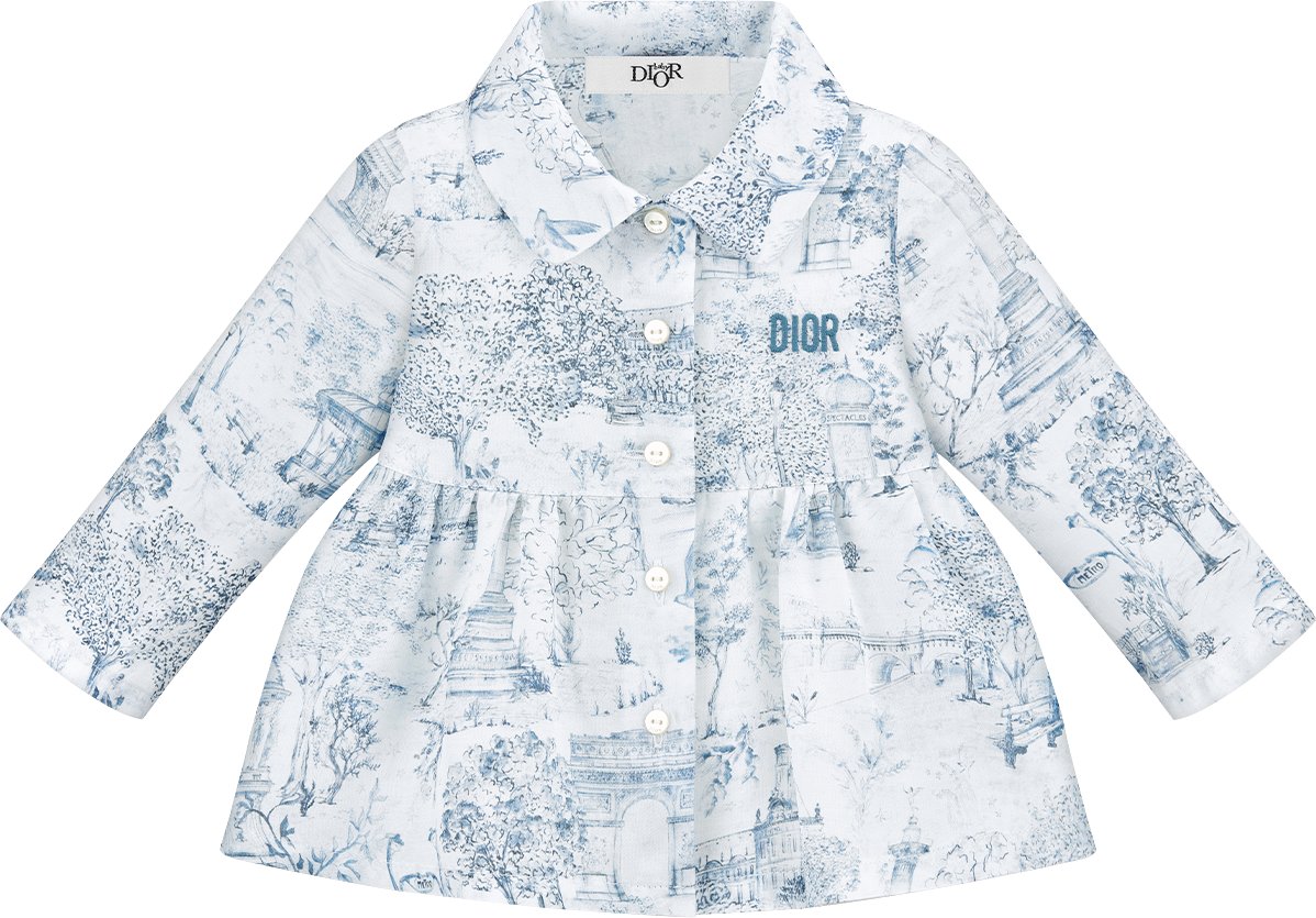 Chemise bebe Voile satine ivoire imprime Toile de Jouy Paris bleu DIOR
