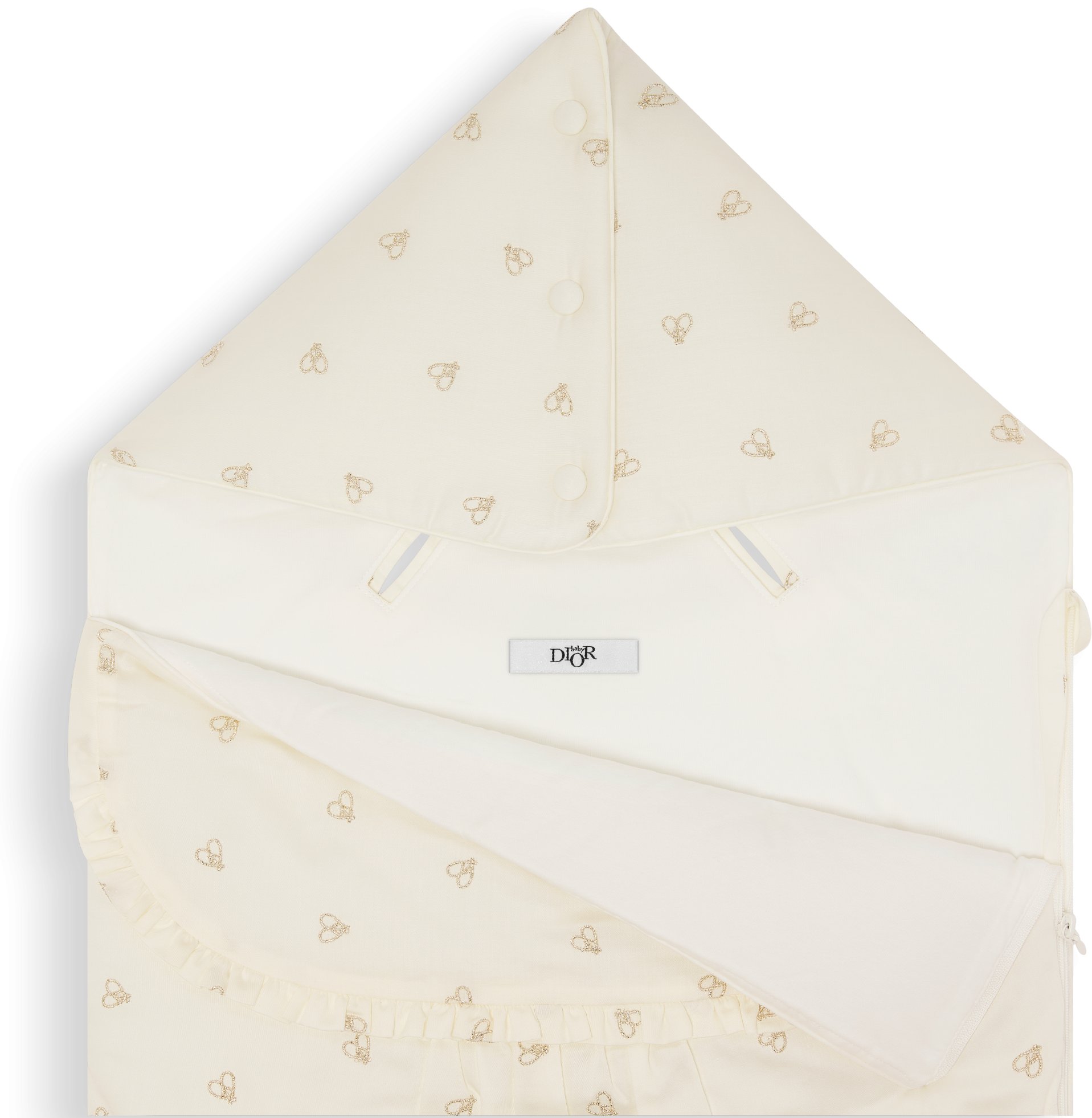 Sleeping Bag Cream Voile and Cotton Jersey Embroidered with Gold Tone CD Heart DIOR