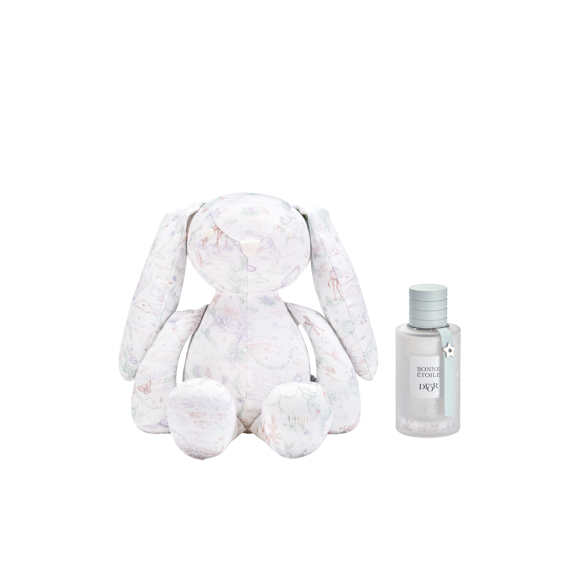 Rabbit Soft Toy Ivory Toile de Jouy Pastel Cotton Poplin E01
