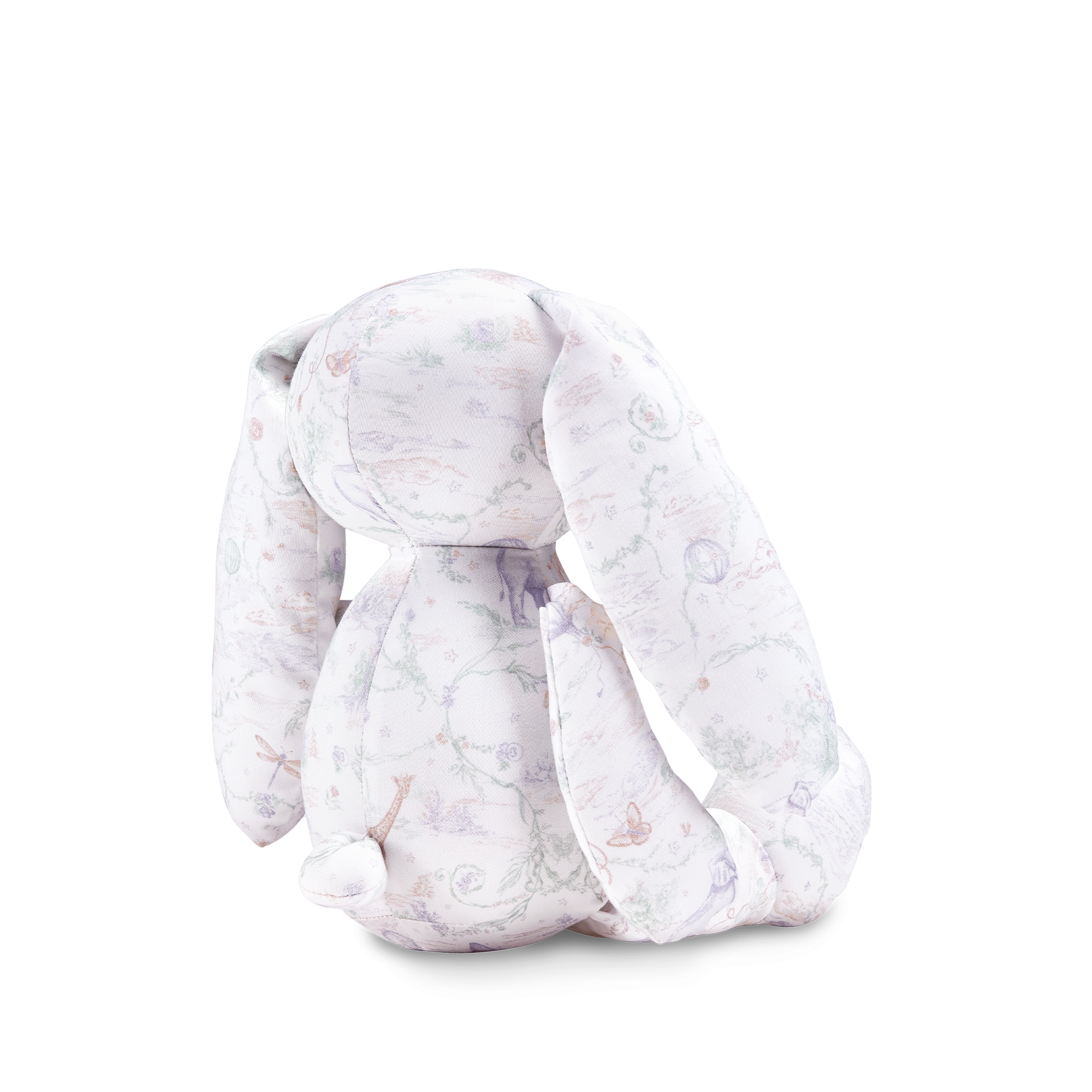 Zacht knuffelkonijn Ivoorkleurig katoenpoplin met Toile de Jouy Pastel-motief E03