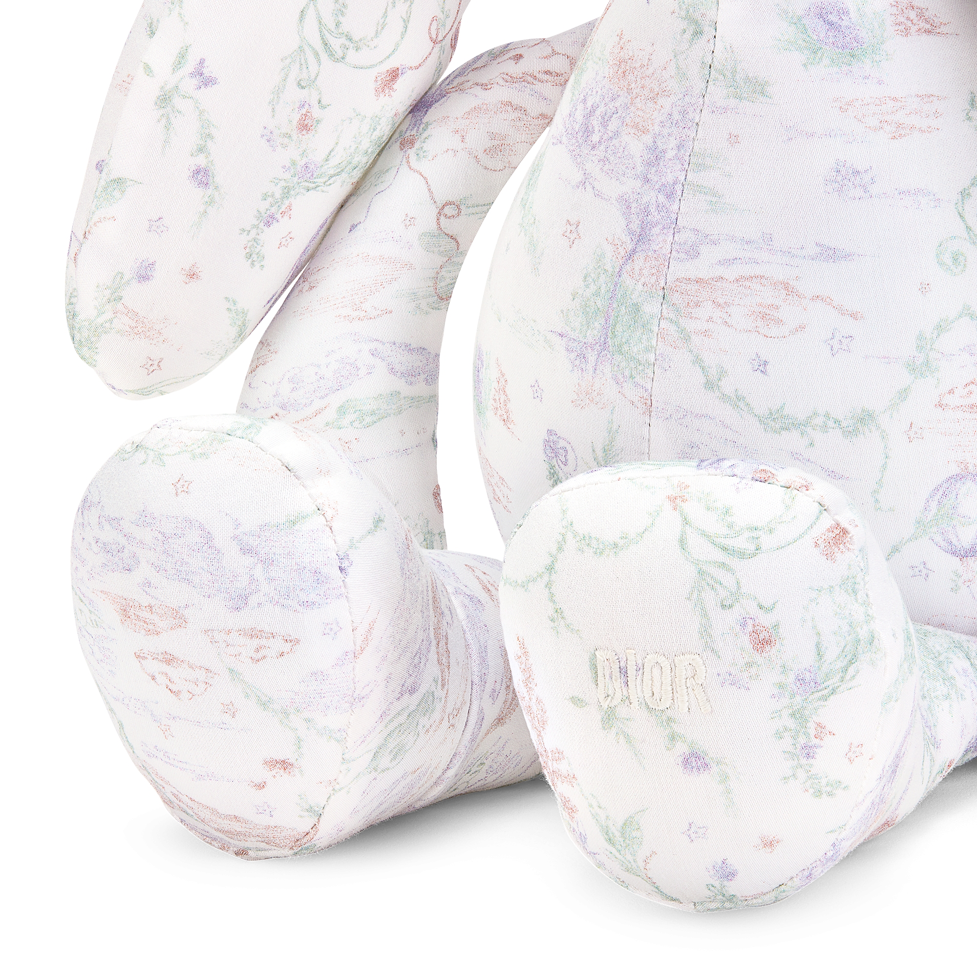 Zacht knuffelkonijn Ivoorkleurig katoenpoplin met Toile de Jouy Pastel-motief E09