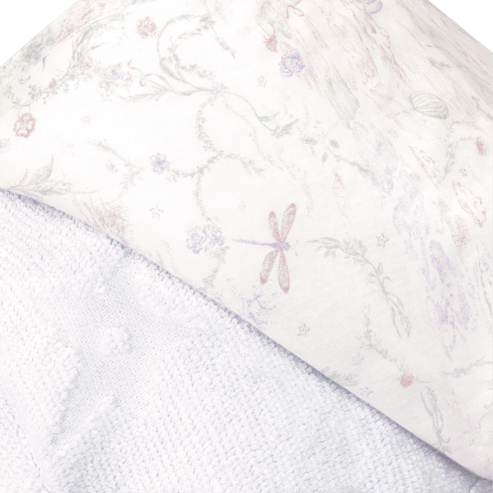 Baby Hooded Bathrobe Ivory Cotton Terry Knit Jacquard with Stars and Ivory Toile de Jouy Pastel Cotton Poplin E09