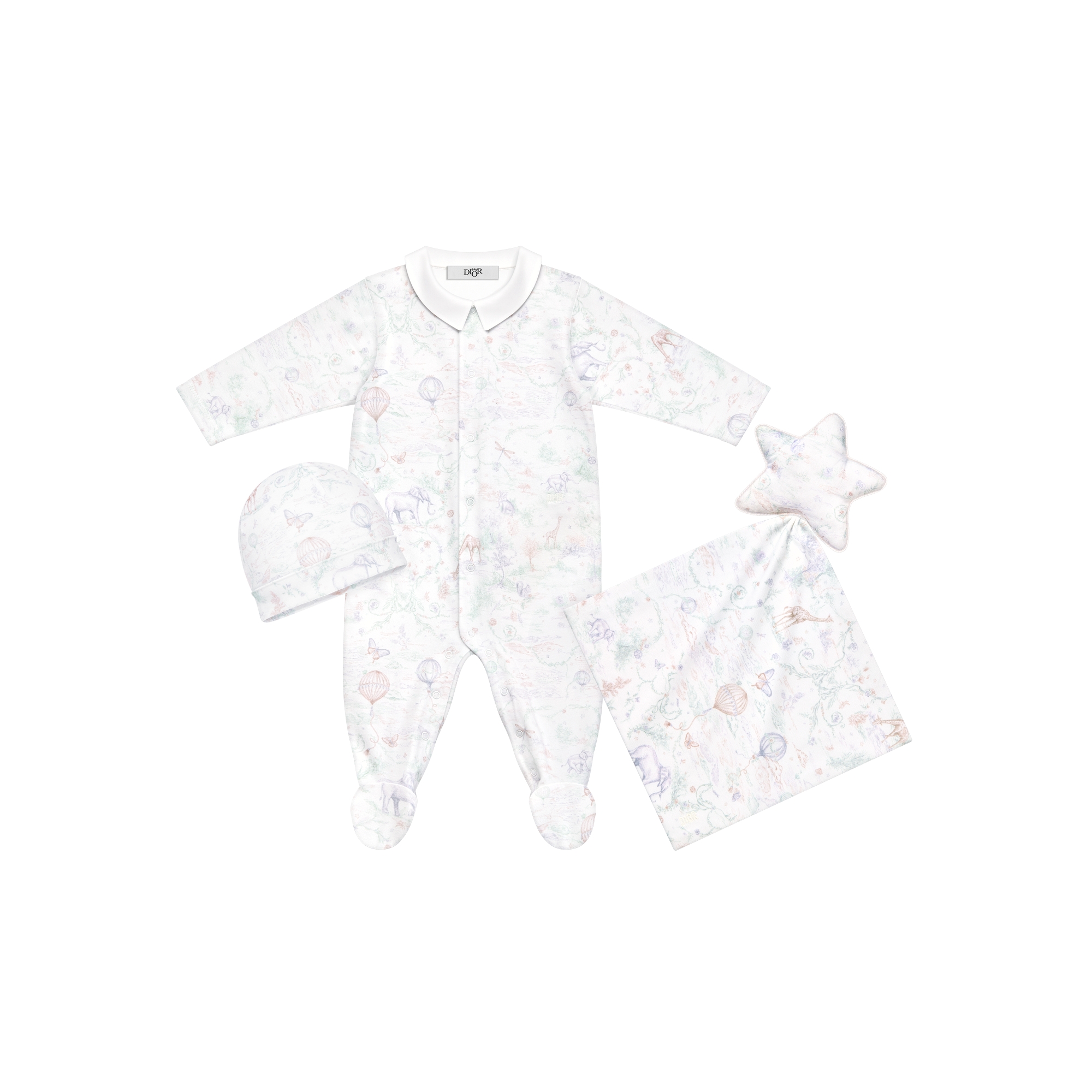 Newborn Gift Set Ivory Toile de Jouy Pastel Cotton Jersey and Poplin E01
