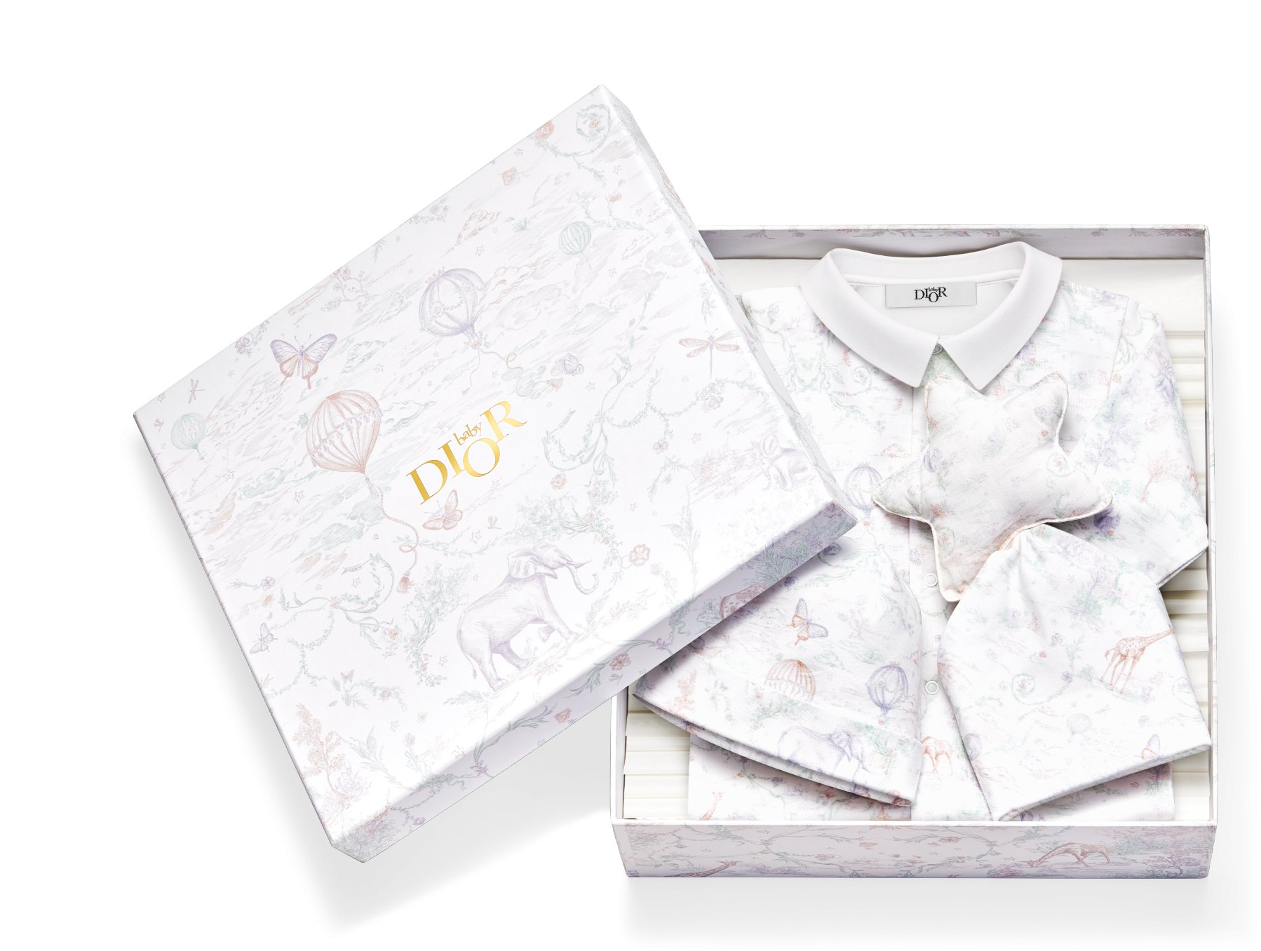 Newborn Gift Set Ivory Toile de Jouy Pastel Cotton Jersey and Poplin DIOR