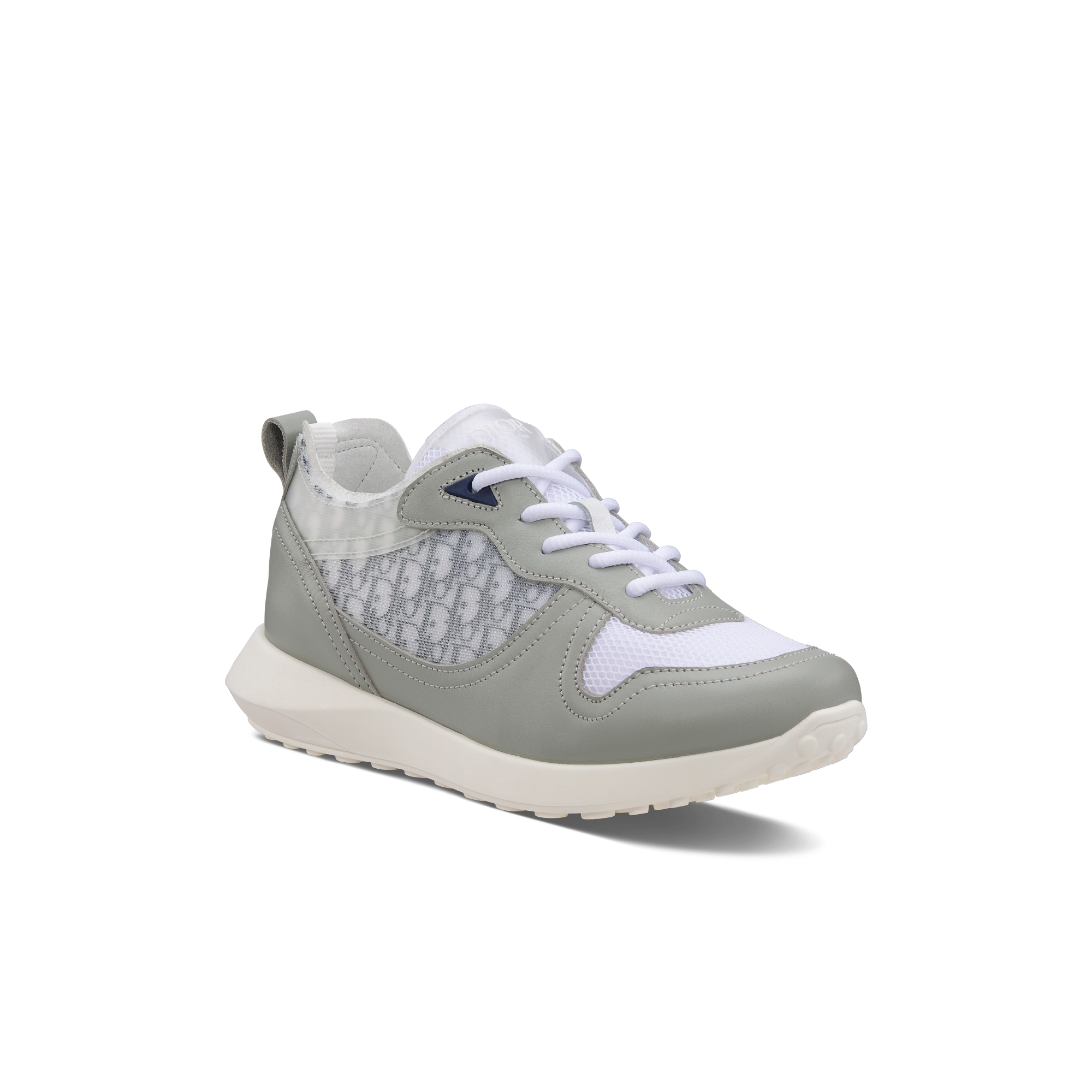 Kids' B25 Runner Sneaker Gray Smooth Calfskin and Black and White Dior Oblique Jacquard E03