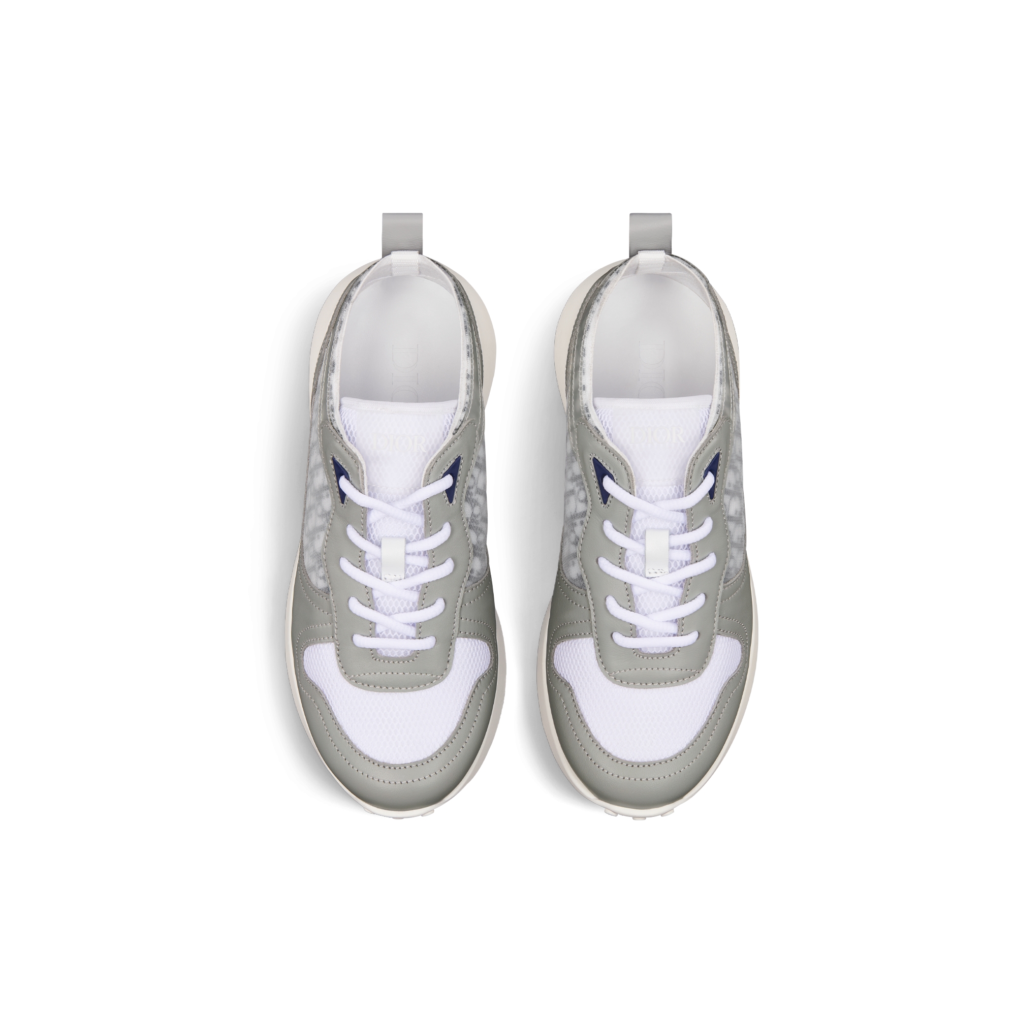 Kids' B25 Runner Sneaker Gray Smooth Calfskin and Black and White Dior Oblique Jacquard E06