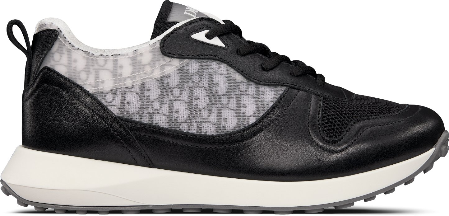 Kids B25 Runner Sneaker Black and White Smooth Calfskin and Dior Oblique Jacquard DIOR