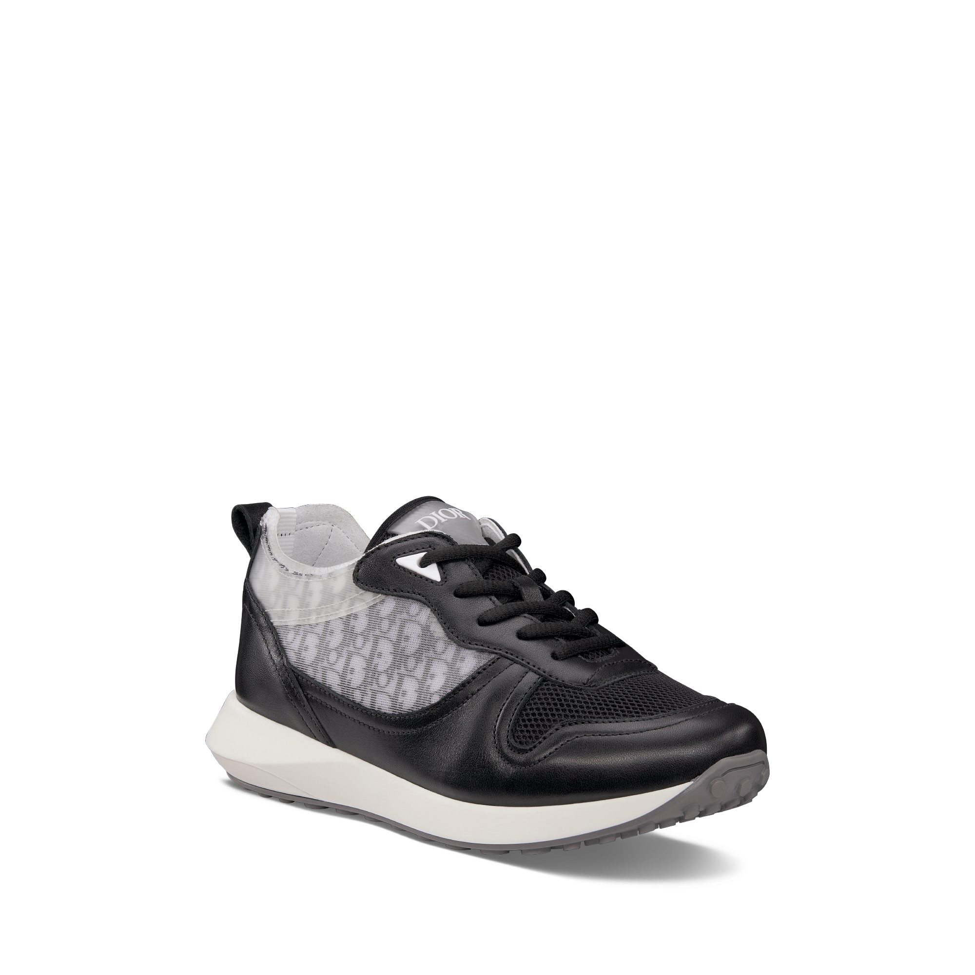 B25 Runner Sneaker für Kinder Glattes Kalbsleder und Dior Oblique Jacquard in Schwarz und Weiß E03