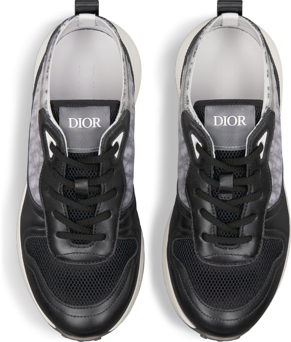 B25 Runner Sneaker fur Kinder Glattes Kalbsleder und Dior Oblique Jacquard in Schwarz und WeiB DIOR