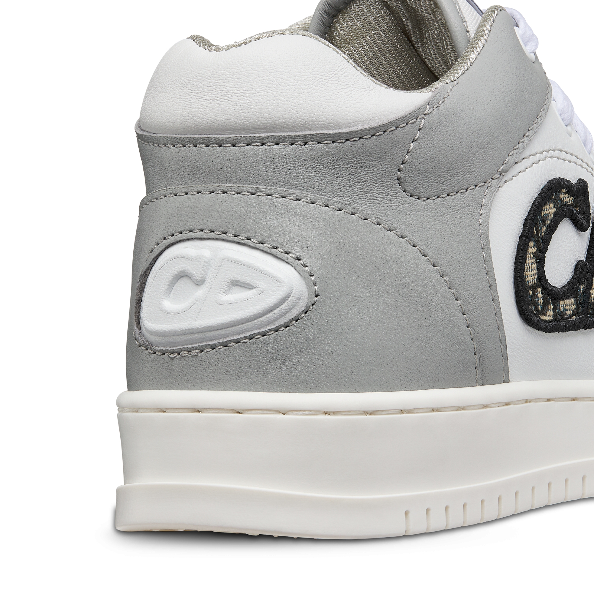 B57 Dribble Mid Top Sneaker für Kinder Glattes Kalbsleder in Grau und Weiß mit Dior Oblique Jacquard in Beige und Schwarz E09