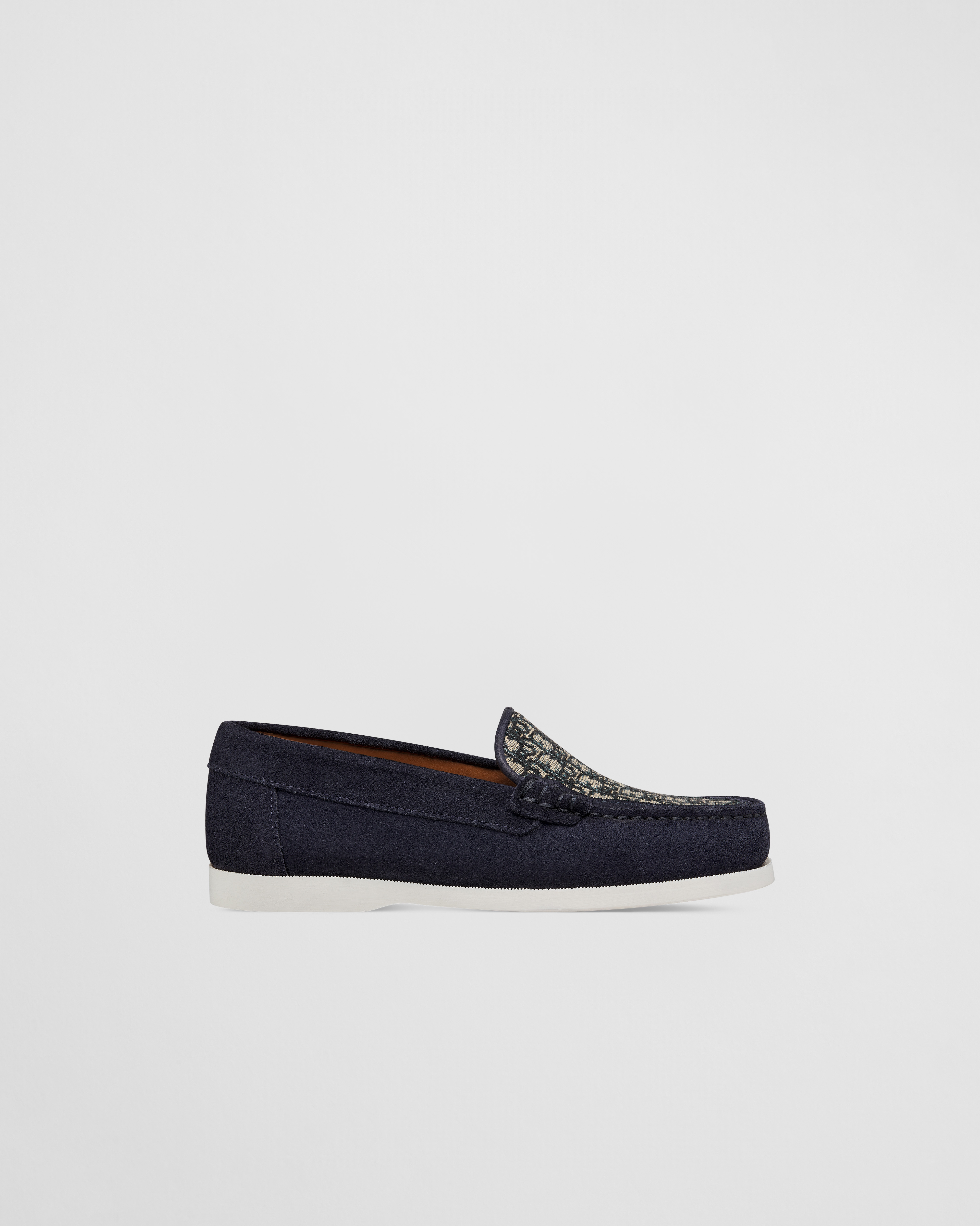 Dior Granville Loafer für Kinder Veloursleder in Marineblau und Dior Oblique Jacquard in Beige und Schwarz E02