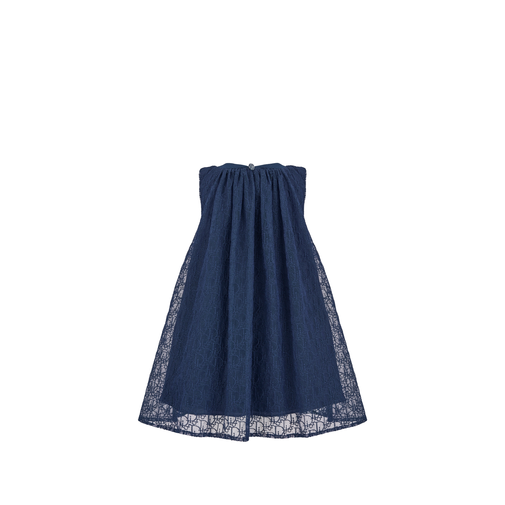 Vestido acampanado Dior Kids Tul bordado azul marino con motivo Dior Oblique de perlas E08