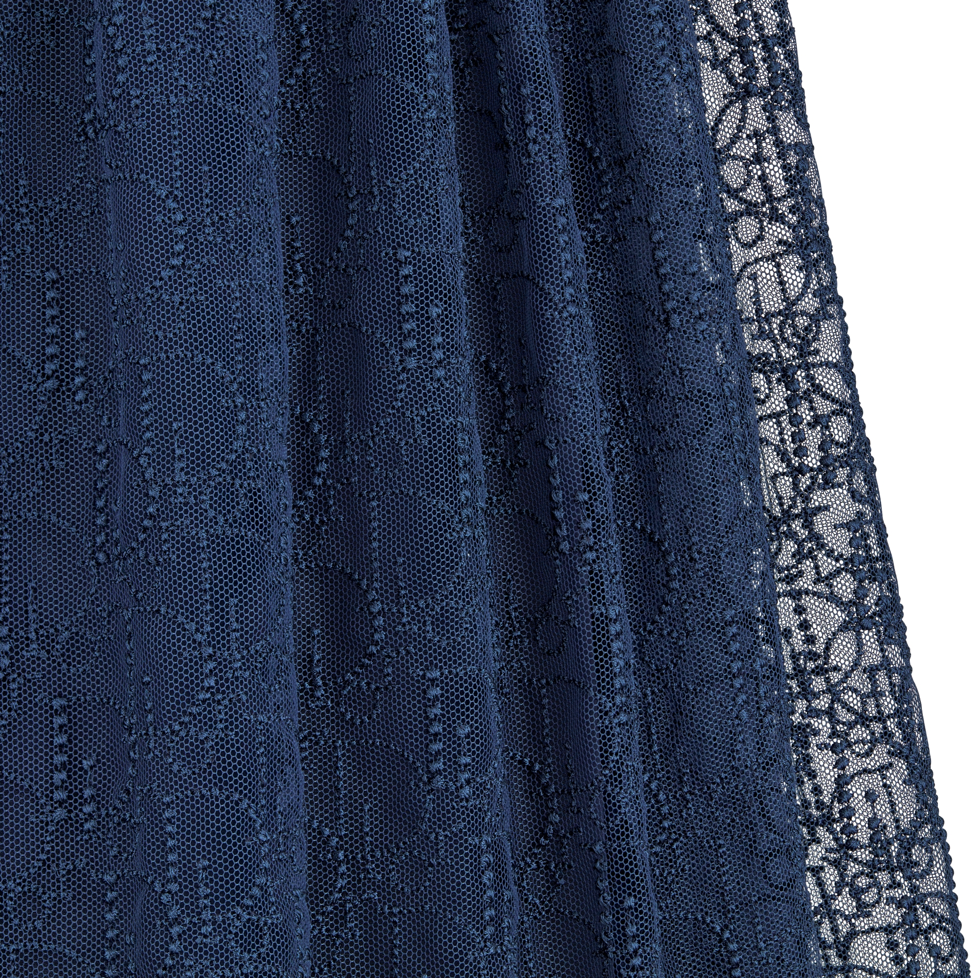 Vestido acampanado Dior Kids Tul bordado azul marino con motivo Dior Oblique de perlas E09