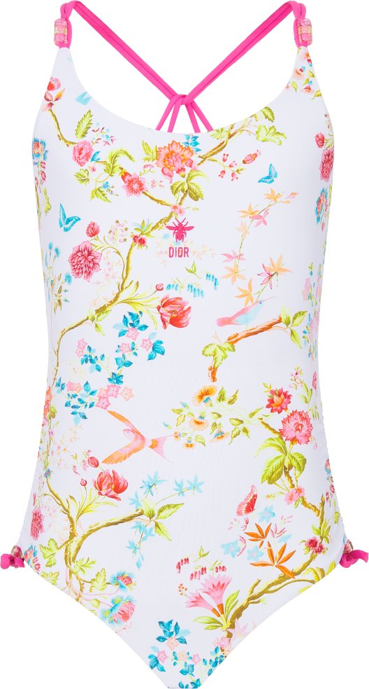 Kids One Piece Swimsuit Ivory Technical Fabric with Multicolor Exotic Riviera Motif DIOR
