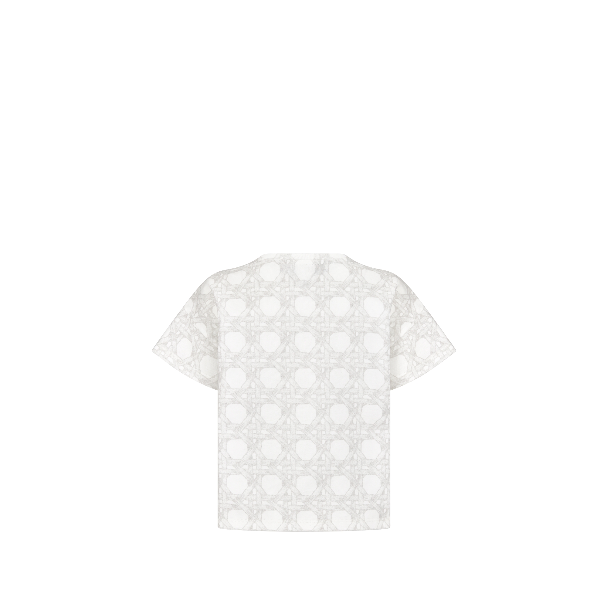 Kids' T-Shirt Ivory Cotton Jersey with Light Gray Cannage Motif E08