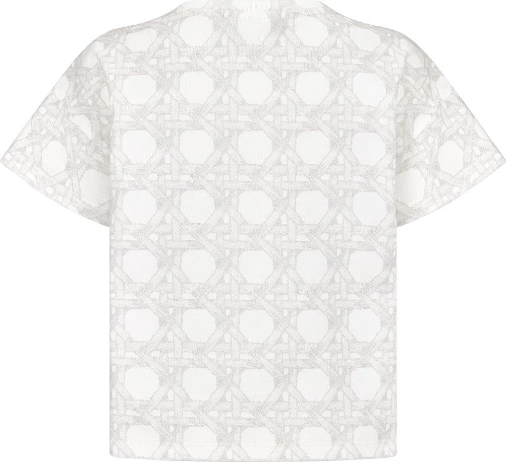 Kids' T-Shirt Ivory Cotton Jersey with Light Gray Cannage Motif | DIOR